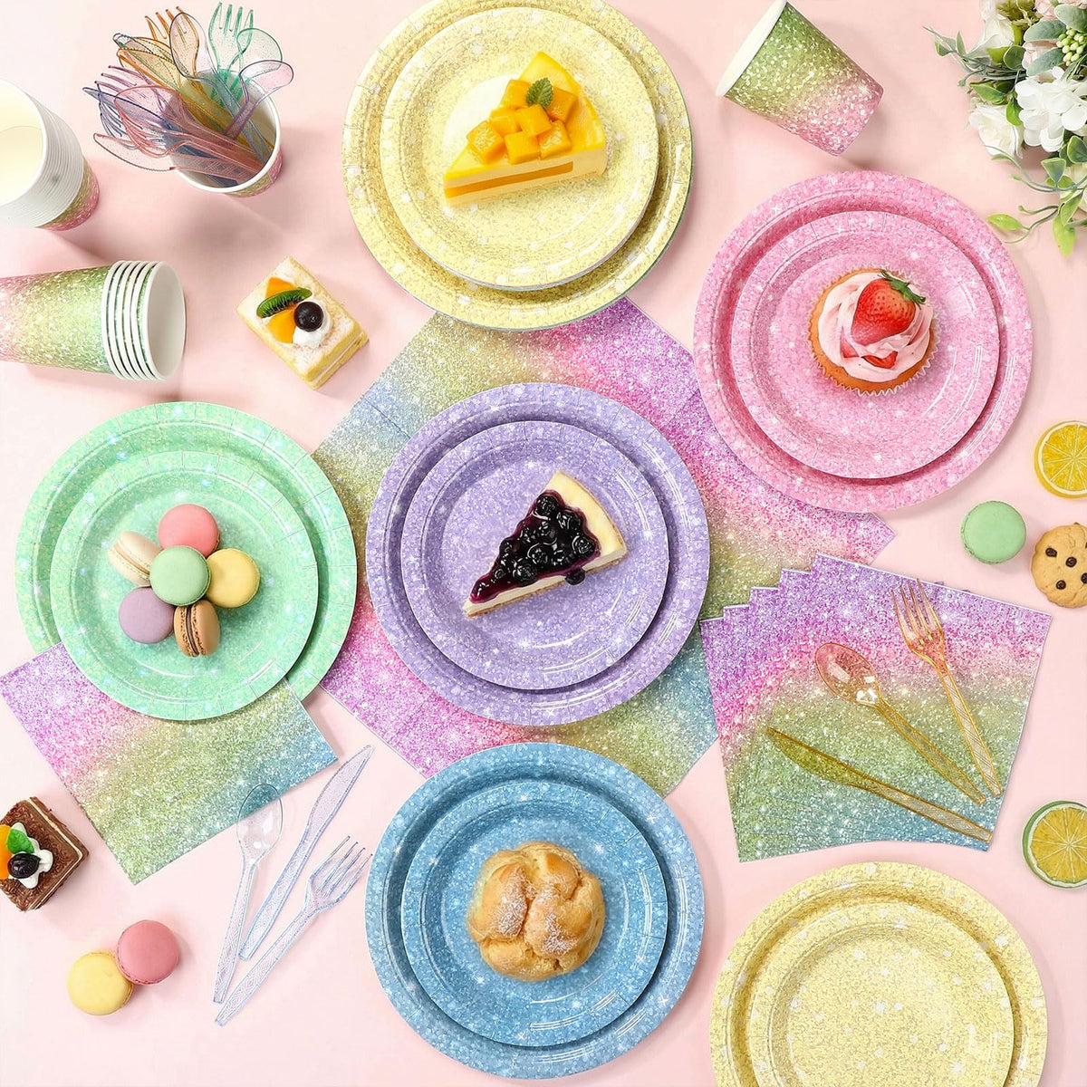 Hushee 175 Pcs 25 Guests Pastel Rainbow Paper Party Plates - Hushee Official Imagery - 3