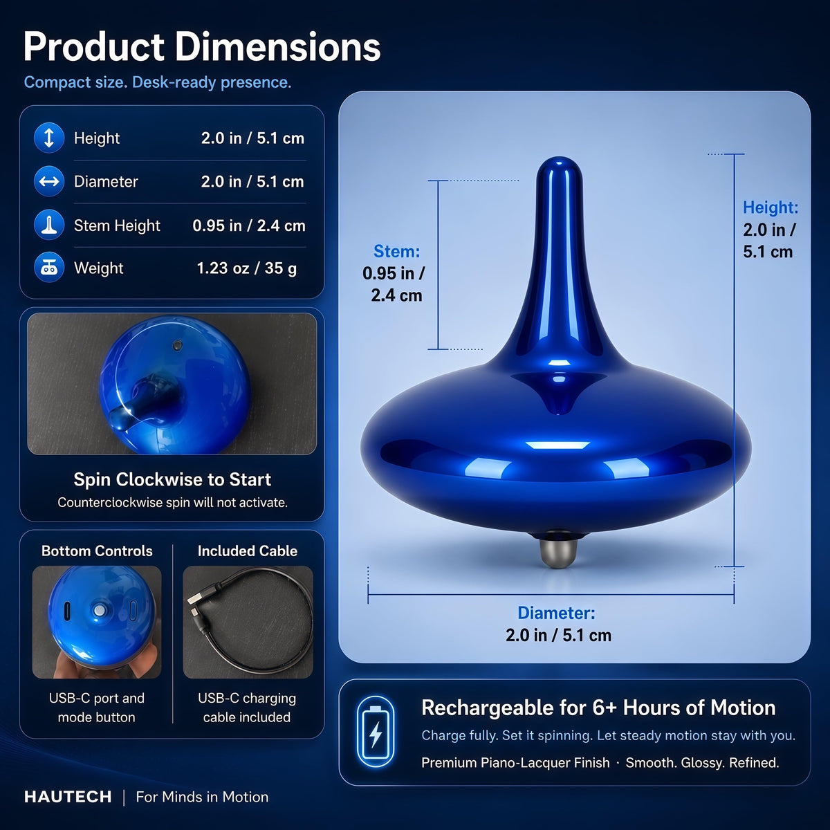 Electric Spinning Top with Glass Base 6 Hour Endless Spin - Hautech Official Imagery - 8
