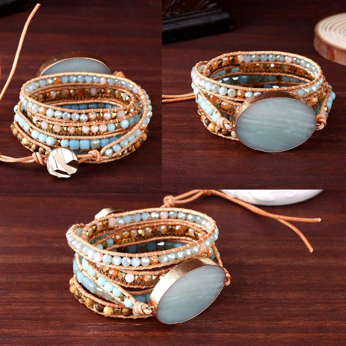 Wrap Bracelets for Women Natural Stone Boho Leather Jewelry - Plumiss Official Imagery - 4