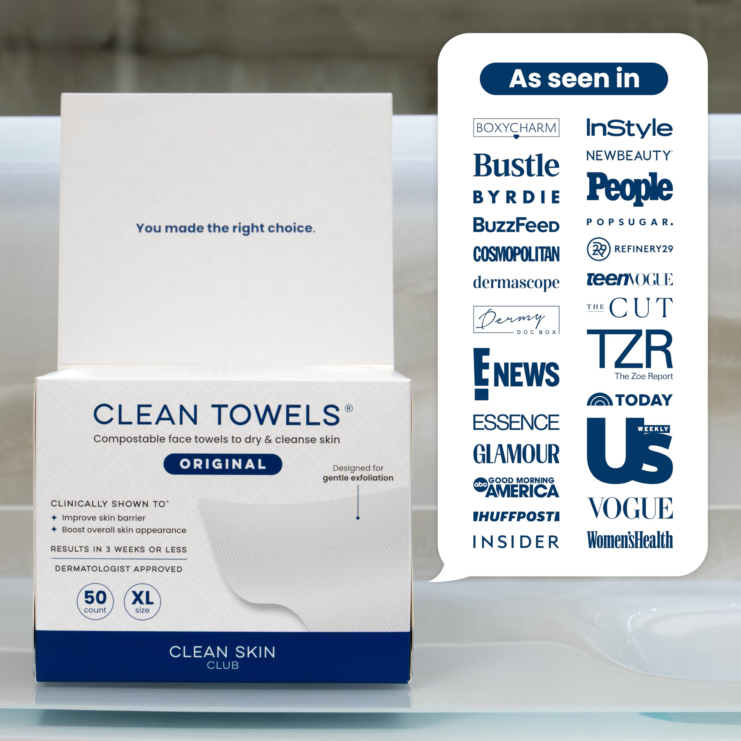 Clean Skin Club Clean Towels XL®, 100% USDA Biobased Face Towe...