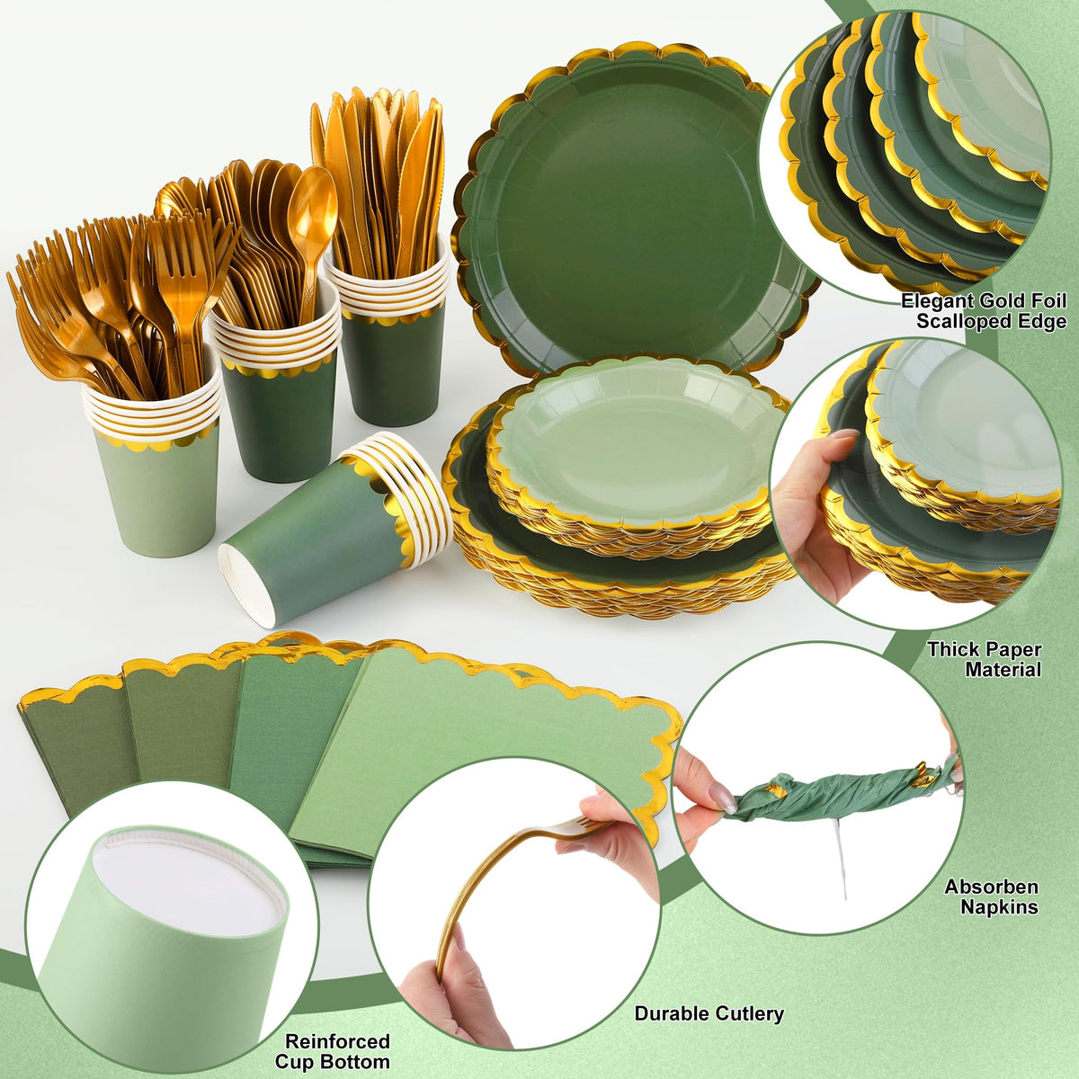 140PCS Sage Green Disposable Dinnerware Set Serves 20 Guests - Kochorie Official Imagery - 5