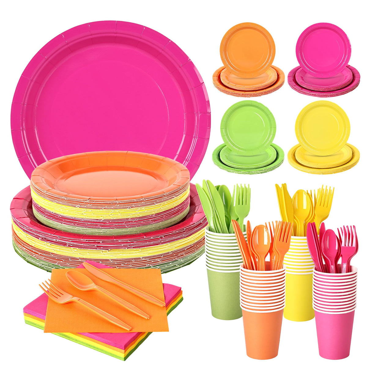350 Pcs Neon Disposable Plates and Napkins Tableware Set for - COSINIA Official Imagery - 1