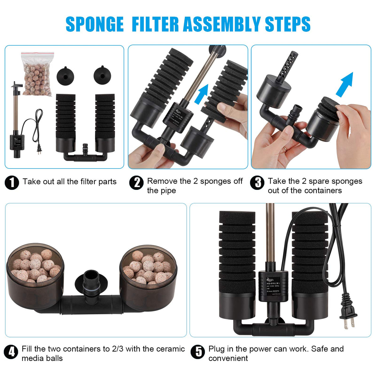 AQQA Aquarium Sponge Water Filter Power Driven Double - AQQA Official Imagery - 5