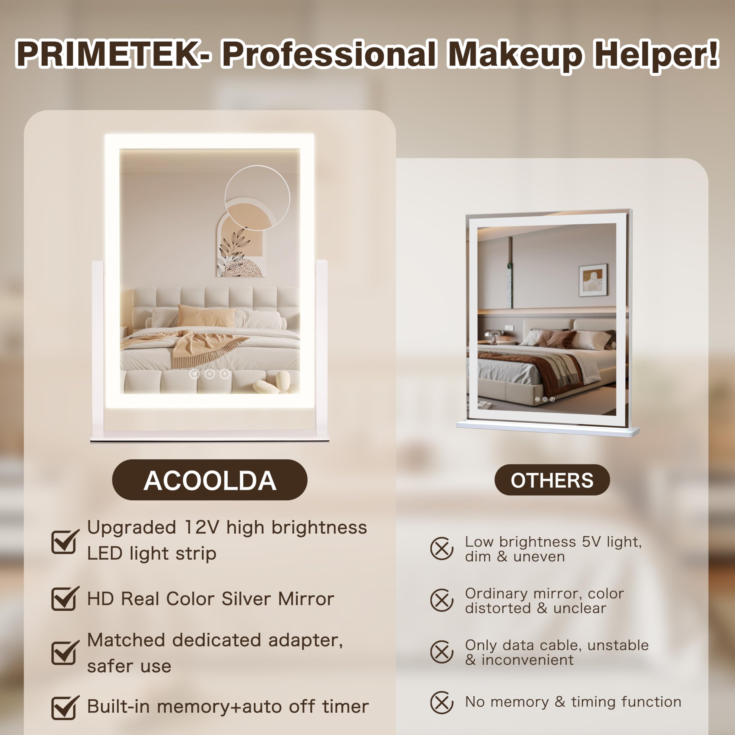 Acoolda Vanity Mirror with Lights,16.9"x 14" Lighted Makeup Mirro - Acoolda Official Product View 5