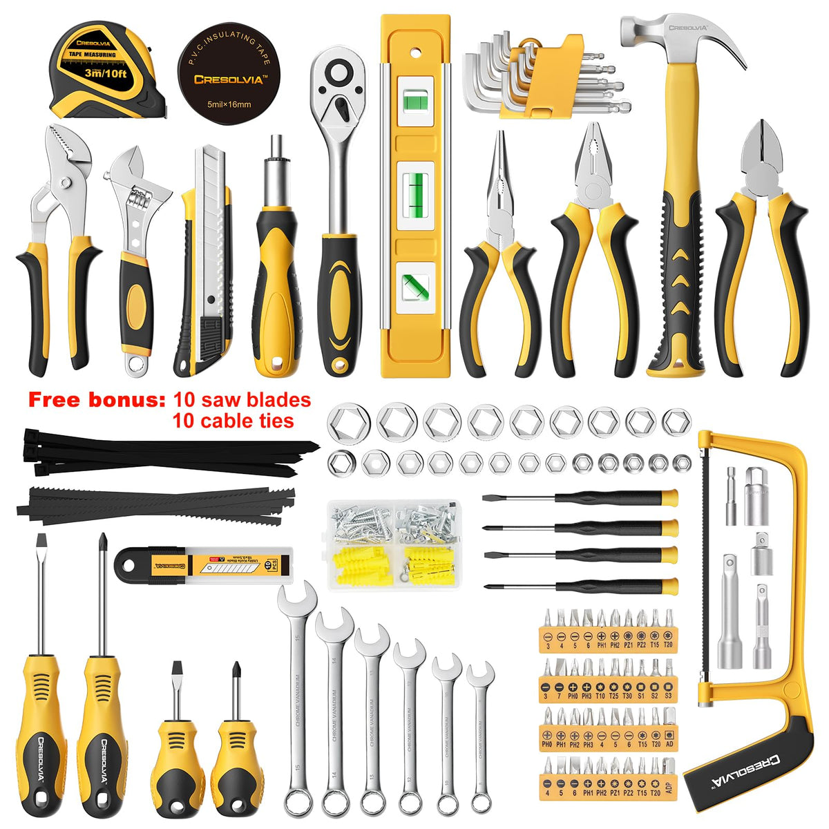199 Piece Tool Kit for Home General Household Auto Repair - CRESOLVIA Official Imagery - 5