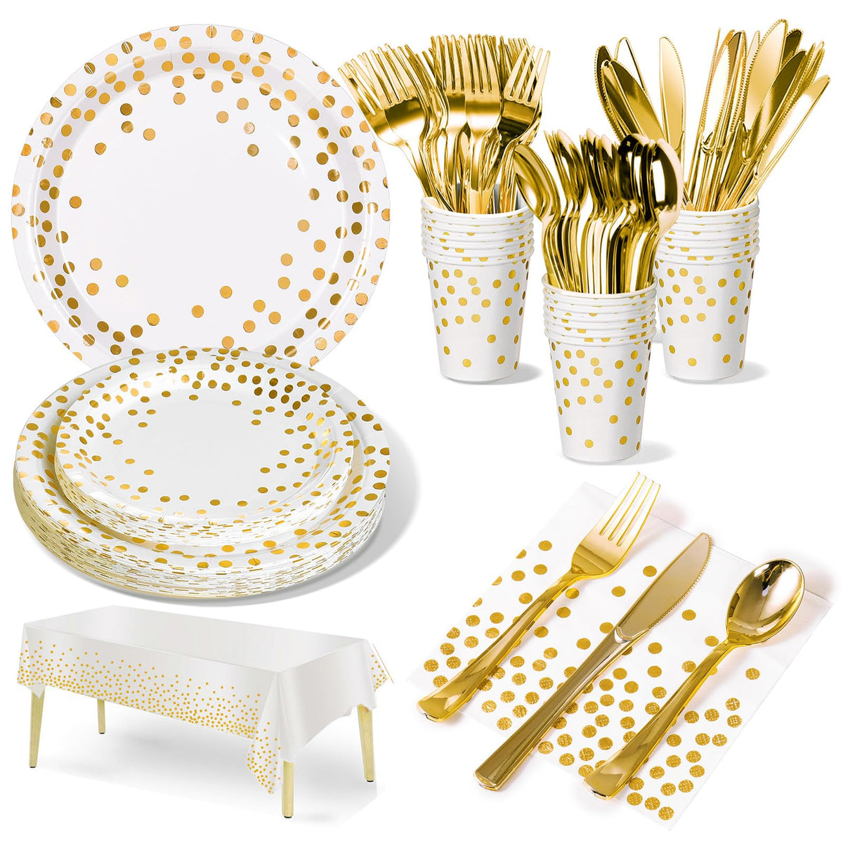 Nkaiso 141Pcs White Gold Paper Plates and Napkins Party - Nkaiso Official Imagery - 2