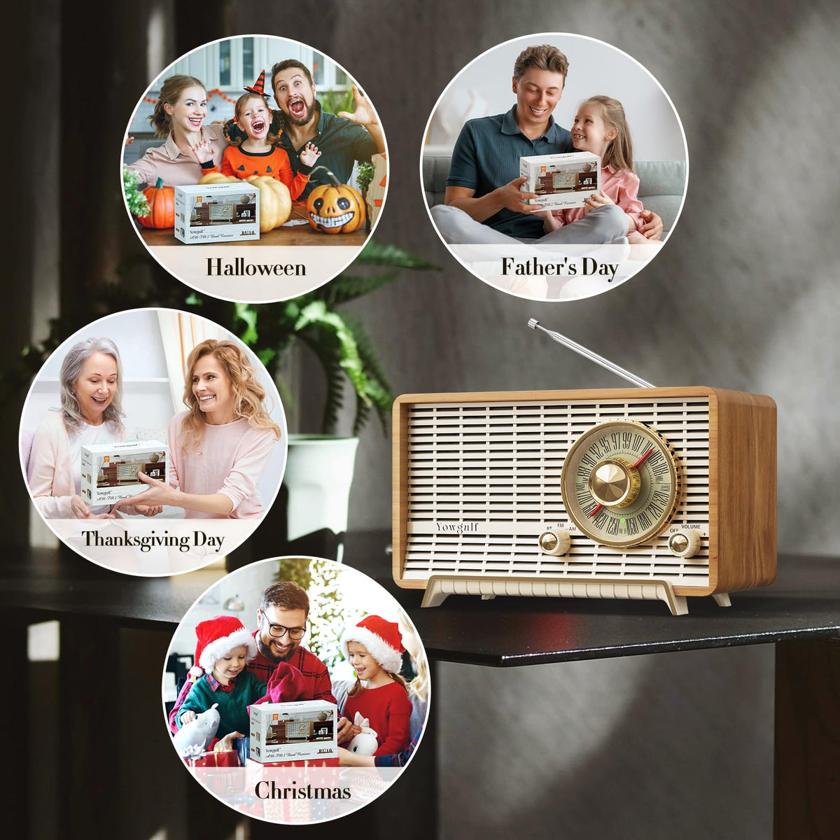 AM FM Radio Classic Retro Wood Table Bluetooth Speaker Plug - YOWGULF Official Imagery - 6