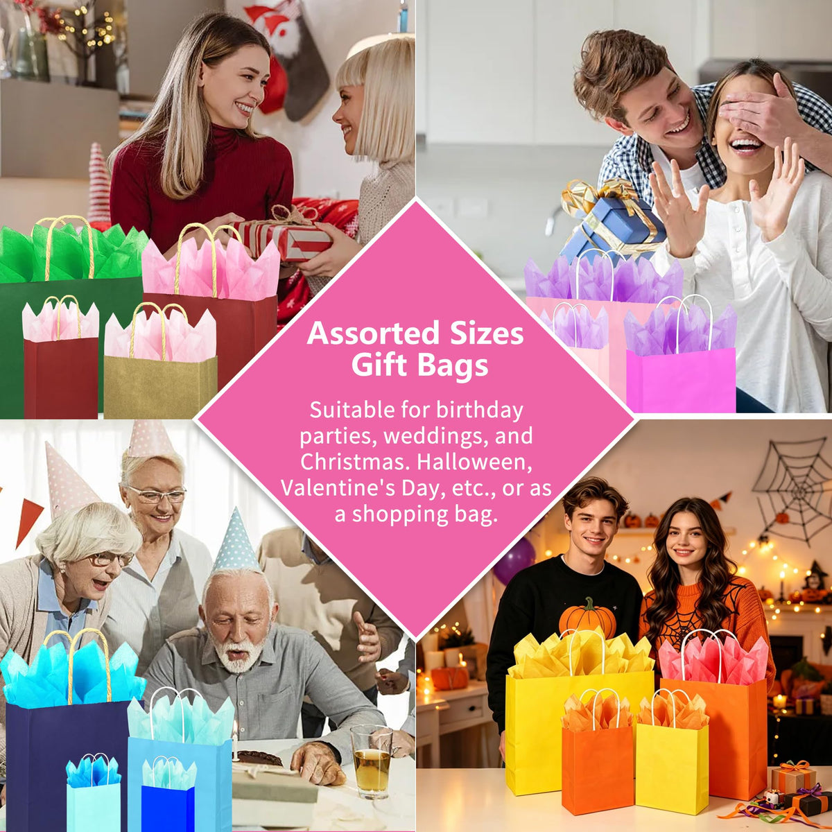 104 PCS Gift Bags with Handles Set 52 Bags 4 Sizes and 52 - KEEPARTY Official Imagery - 5