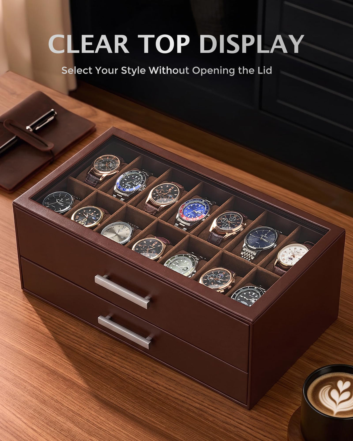 ProCase 14 Slot Watch Case for Men 2 Tier Pull Out Drawers - ProCase Official Imagery - 5