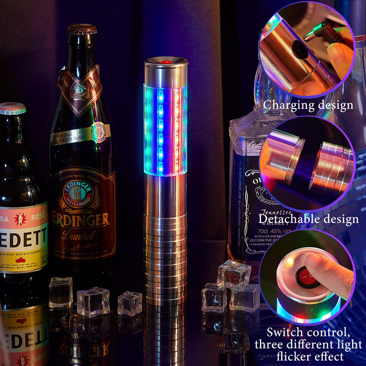Civaner 2 Pcs LED Bottle Service Lights Nightclubs Silver - Civaner Official Imagery - 4