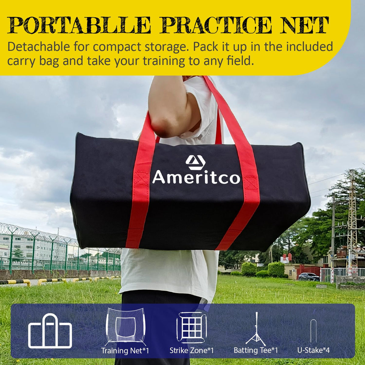 Baseball Net 7x7ft Baseball Practice Net with Tee and Target - Ameritco Official Imagery - 8