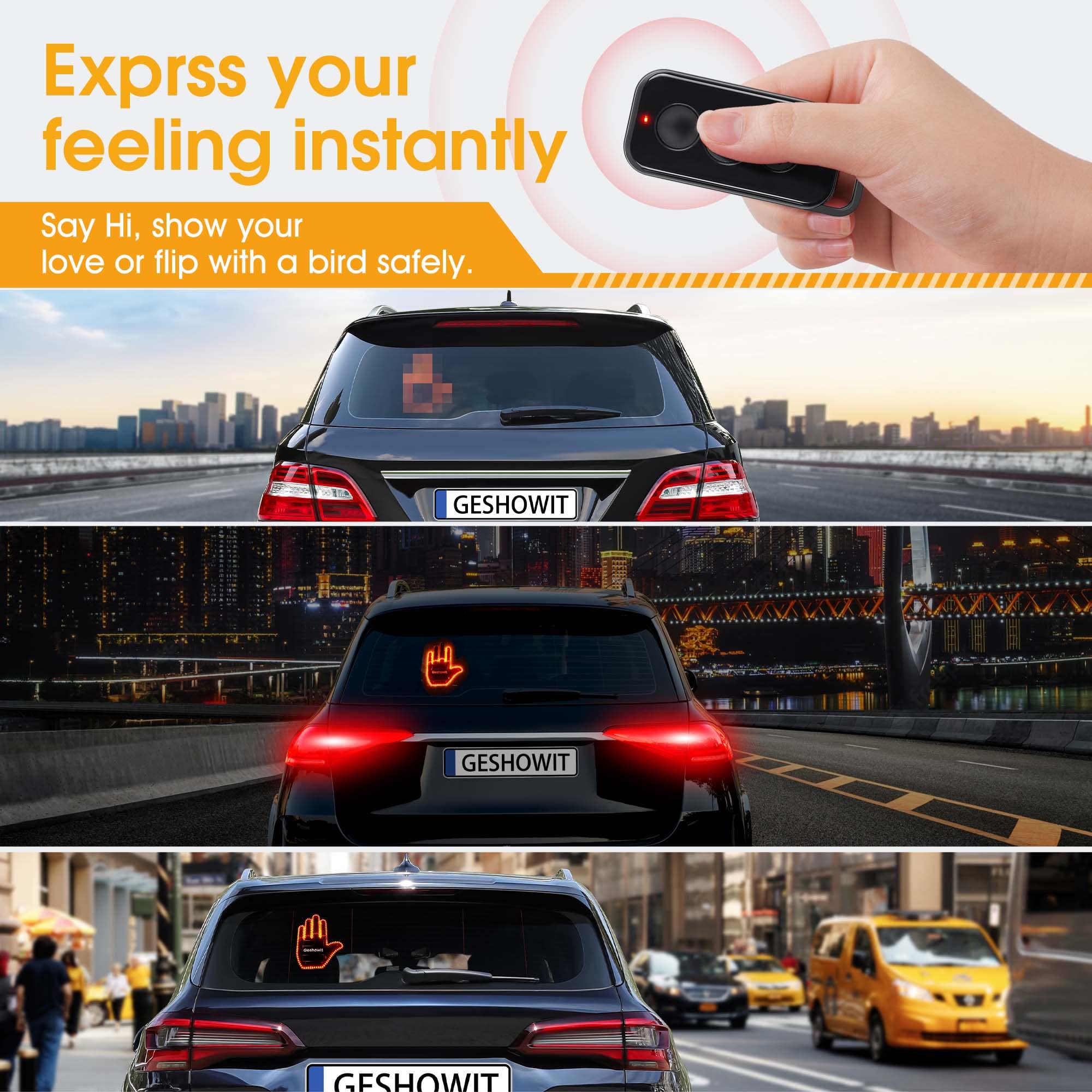 Bicboz Car Finger Light with Remote - Give The Bird & Wave & Love - Bicboz Official Product View 2
