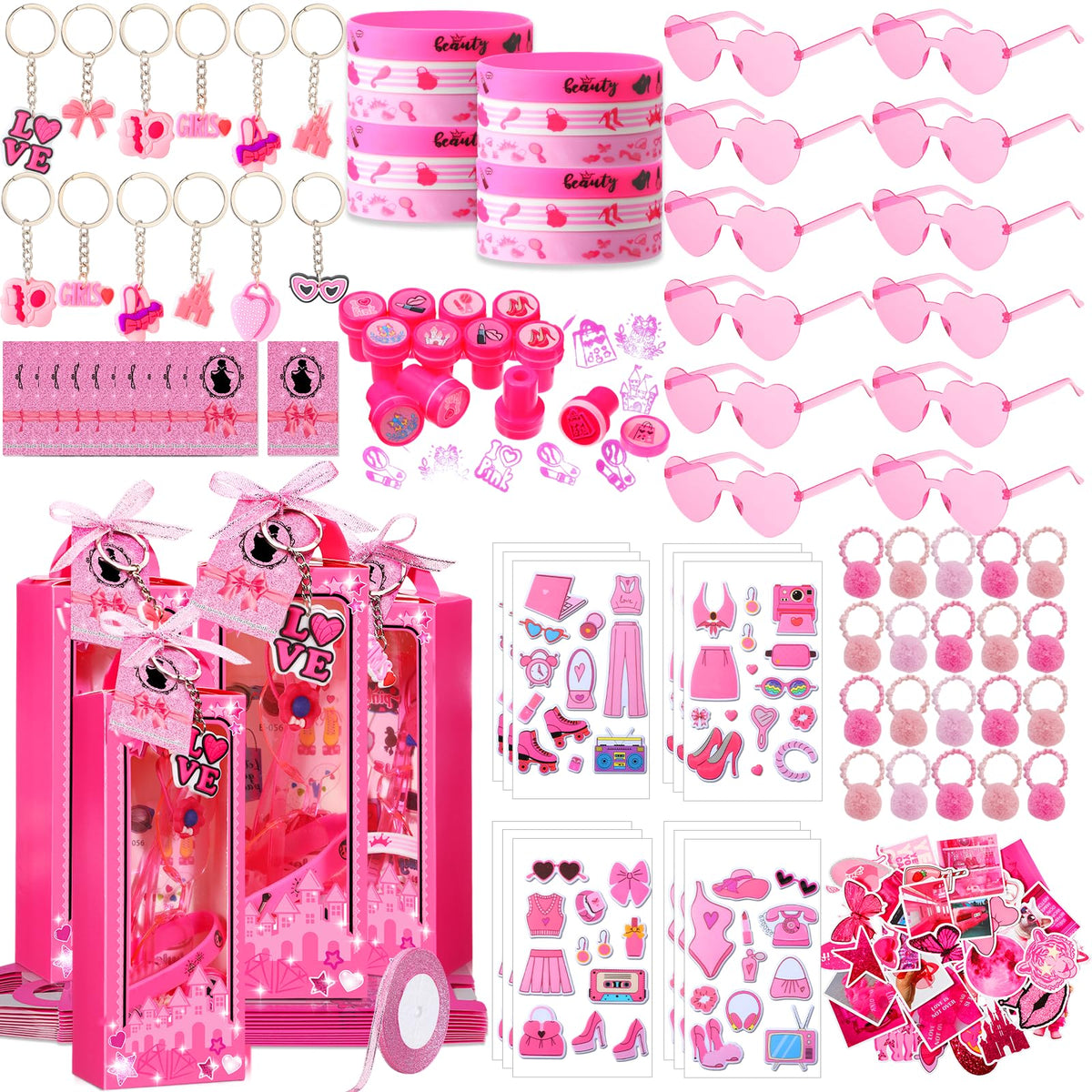 155 Pcs Pink Party Favors Princess Party Favors Kit Include - HyDren Official Imagery - 1