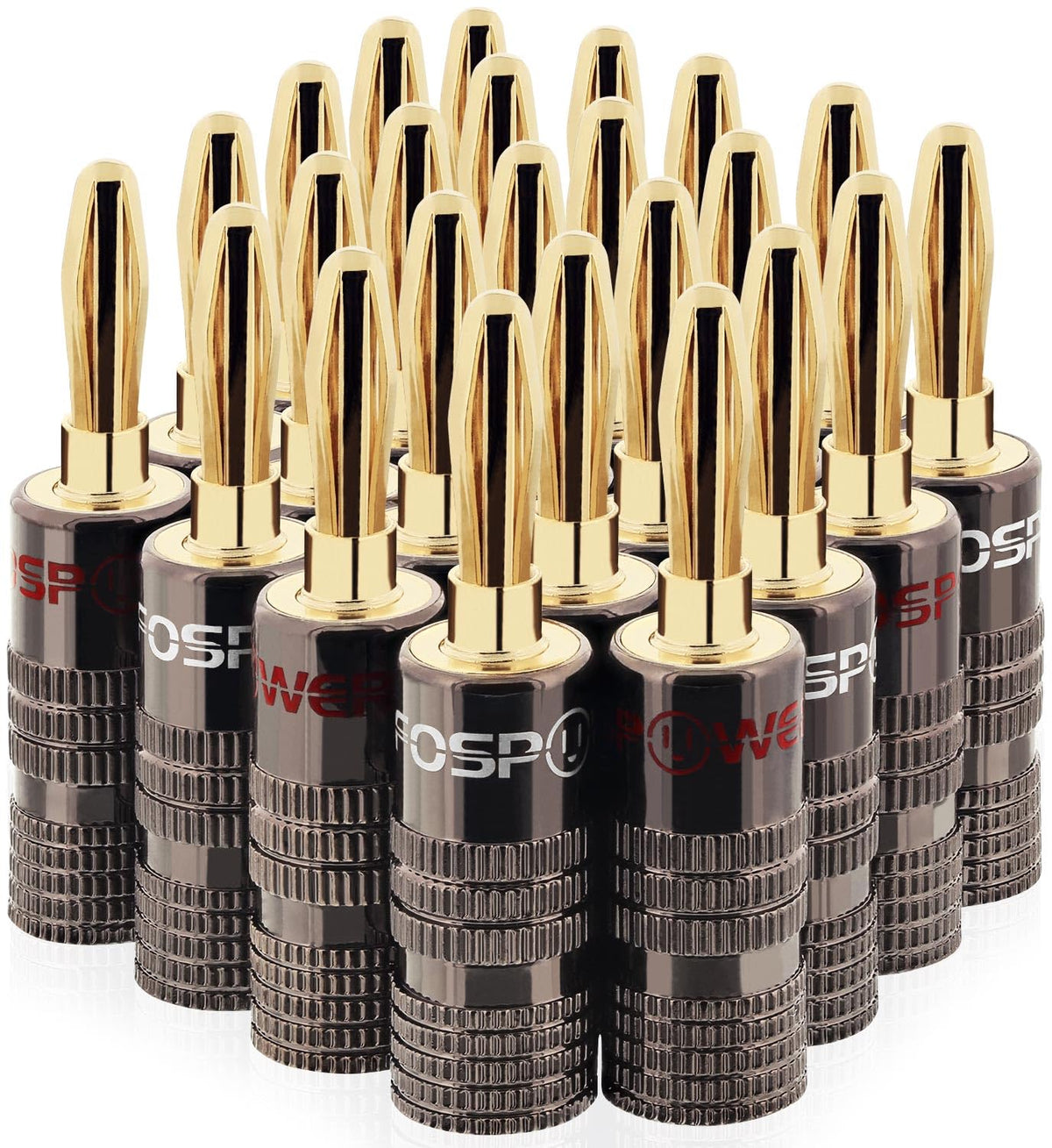 FosPower Banana Plugs 12 Pairs 24 pcs Closed Screw 24K Gold - FosPower Official Imagery - 2