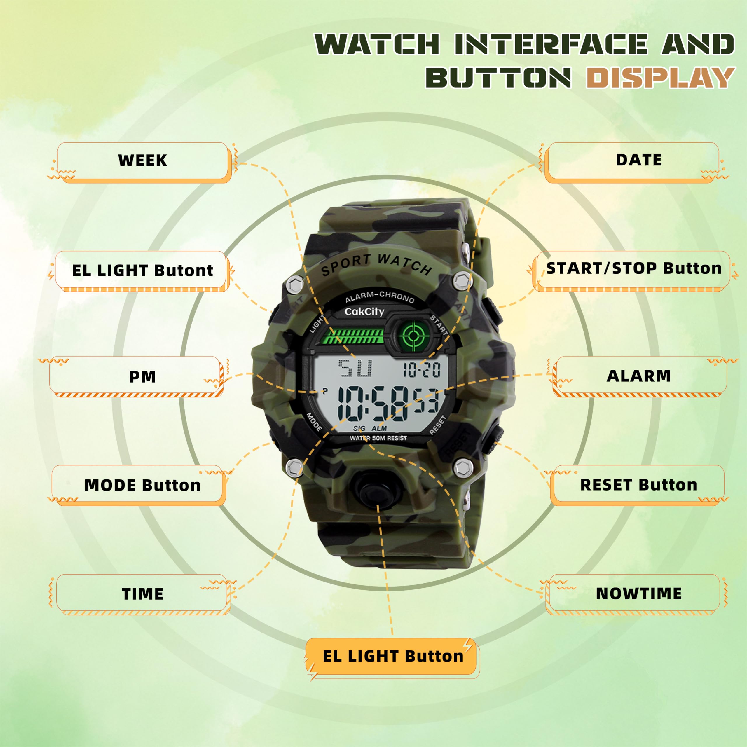 CakCity Boys Camouflage LED Sport Watch,Digital Military Wrist Kids Wa - View 7