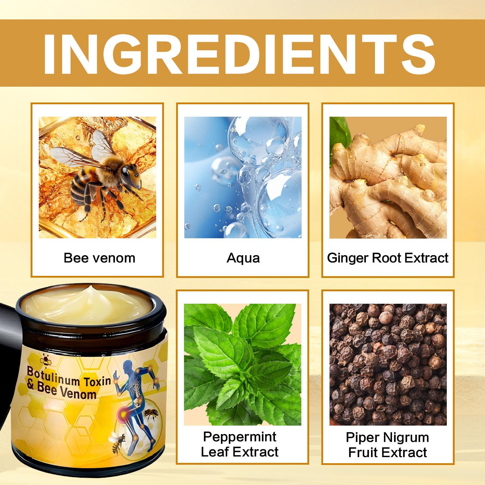 Botulinum Toxin & Bee Venom Bone Healing Cream,Soothing Joint Muscle Rub for Back, Neck, Hands, Feet.