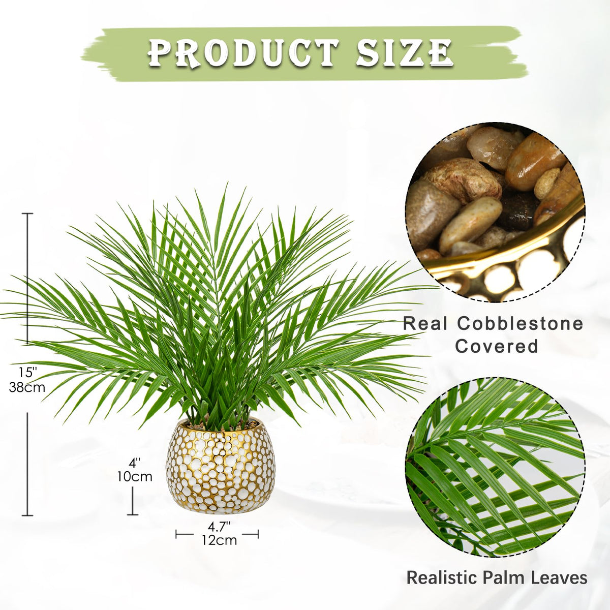 Briful Fake Plants 15 Faux Palm Plant in Gold White Pot - Briful Official Imagery - 4