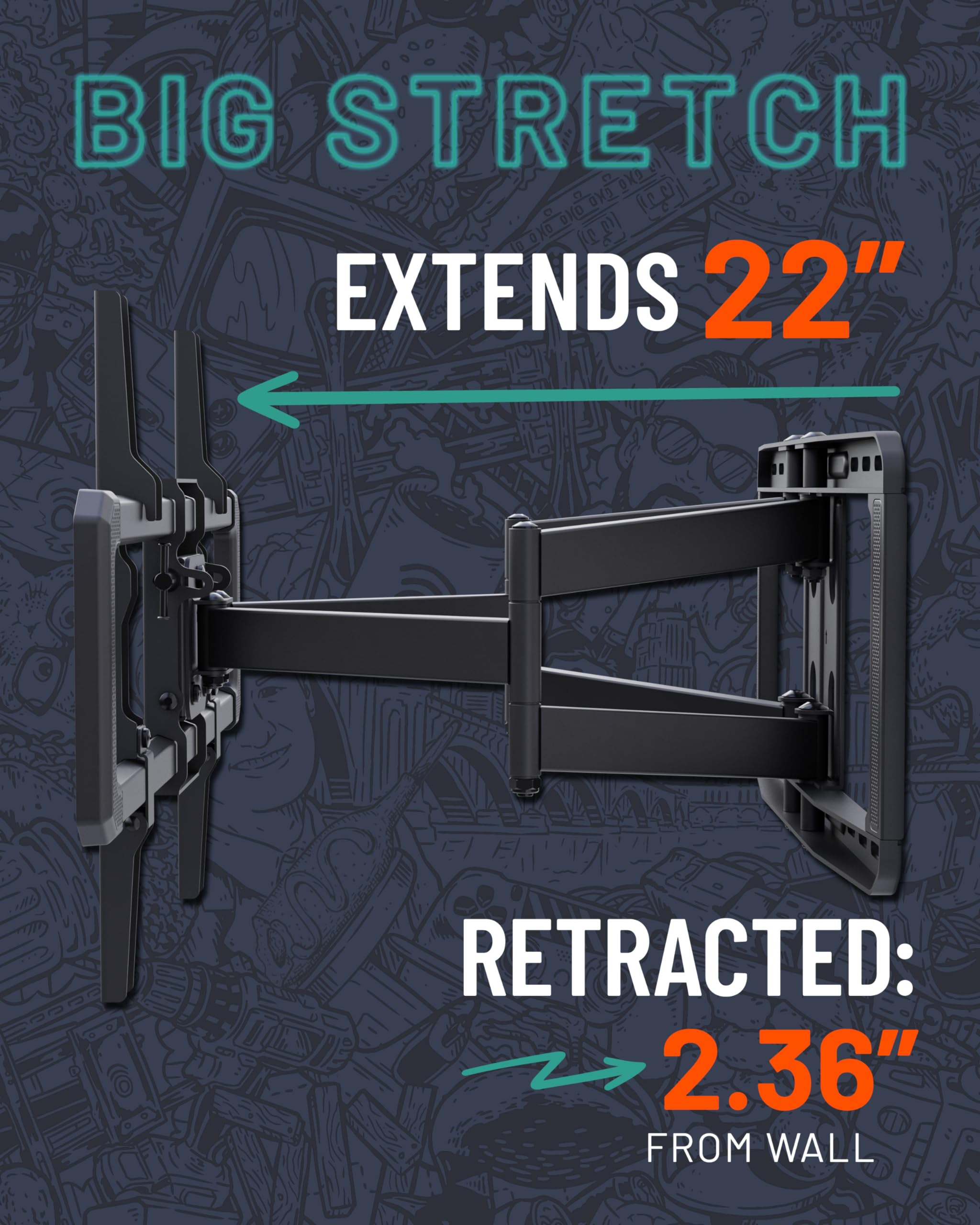ECHOGEAR MaxMotion TV wall mount for large flat-screen TVs 42-90 inches, full motion with swivel, tilt, and extension.