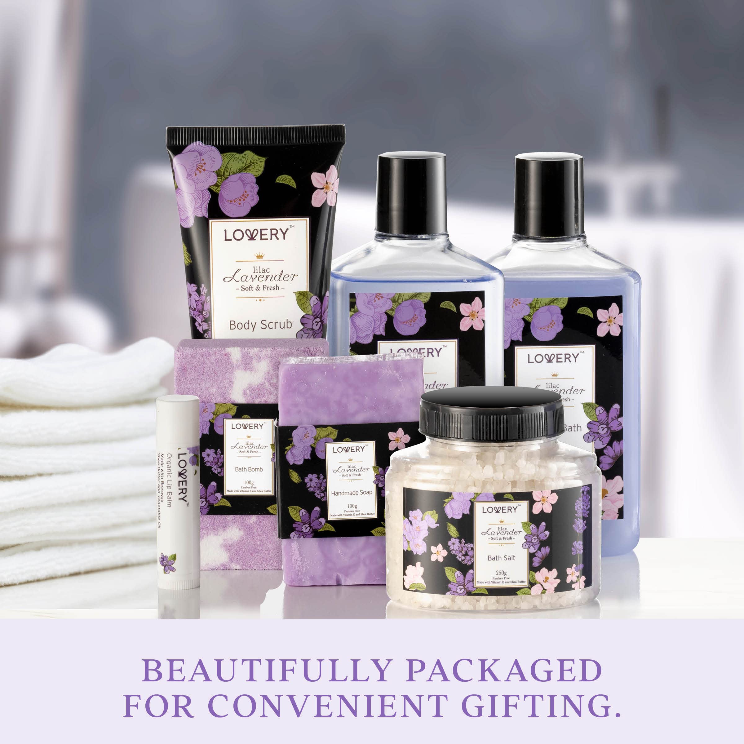 Gifts for Women Moms Lavender Lilac Spa Gift Basket Set - LOVERY Official Product Imagery - 8
