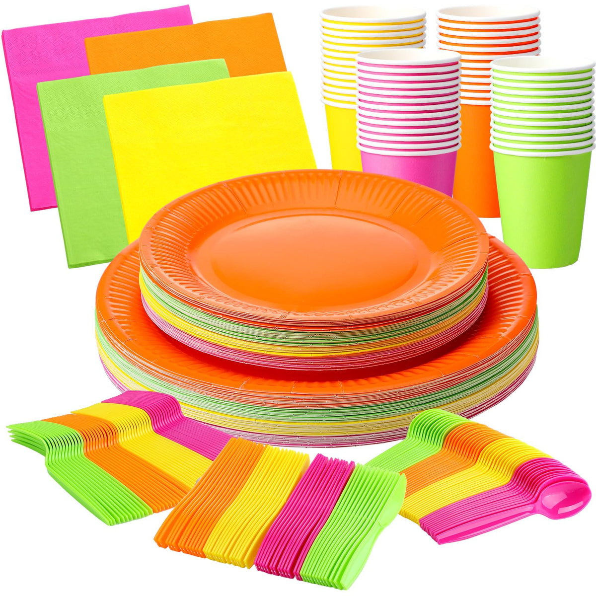 Tioncy 350 Pcs Neon Glow Party Supplies Serves 50 Including - Tioncy Official Imagery - 1