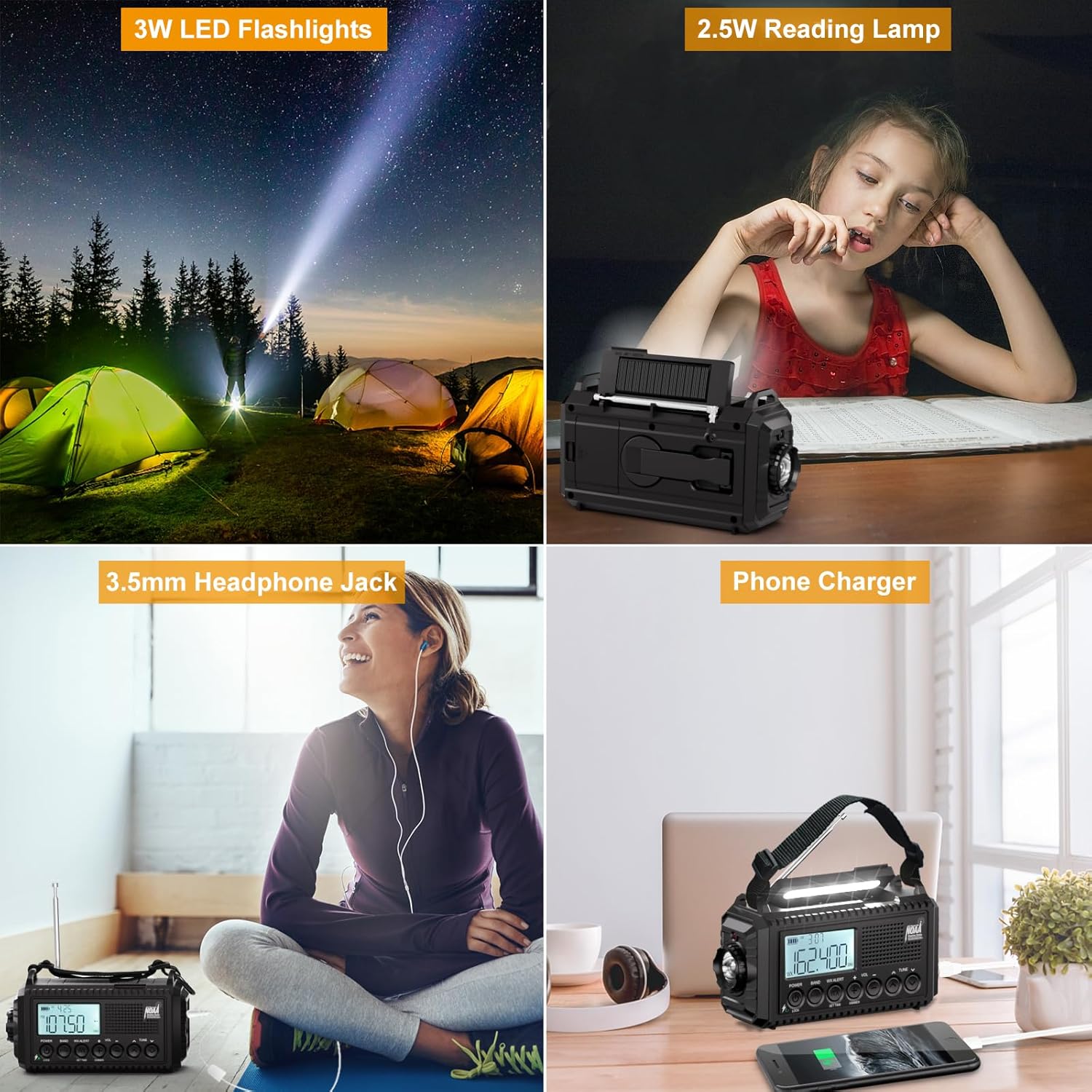 Raynic NOAA Weather Radio with 5000mAh solar hand crank emergency radio and digital display, portable electronics for weather updates.