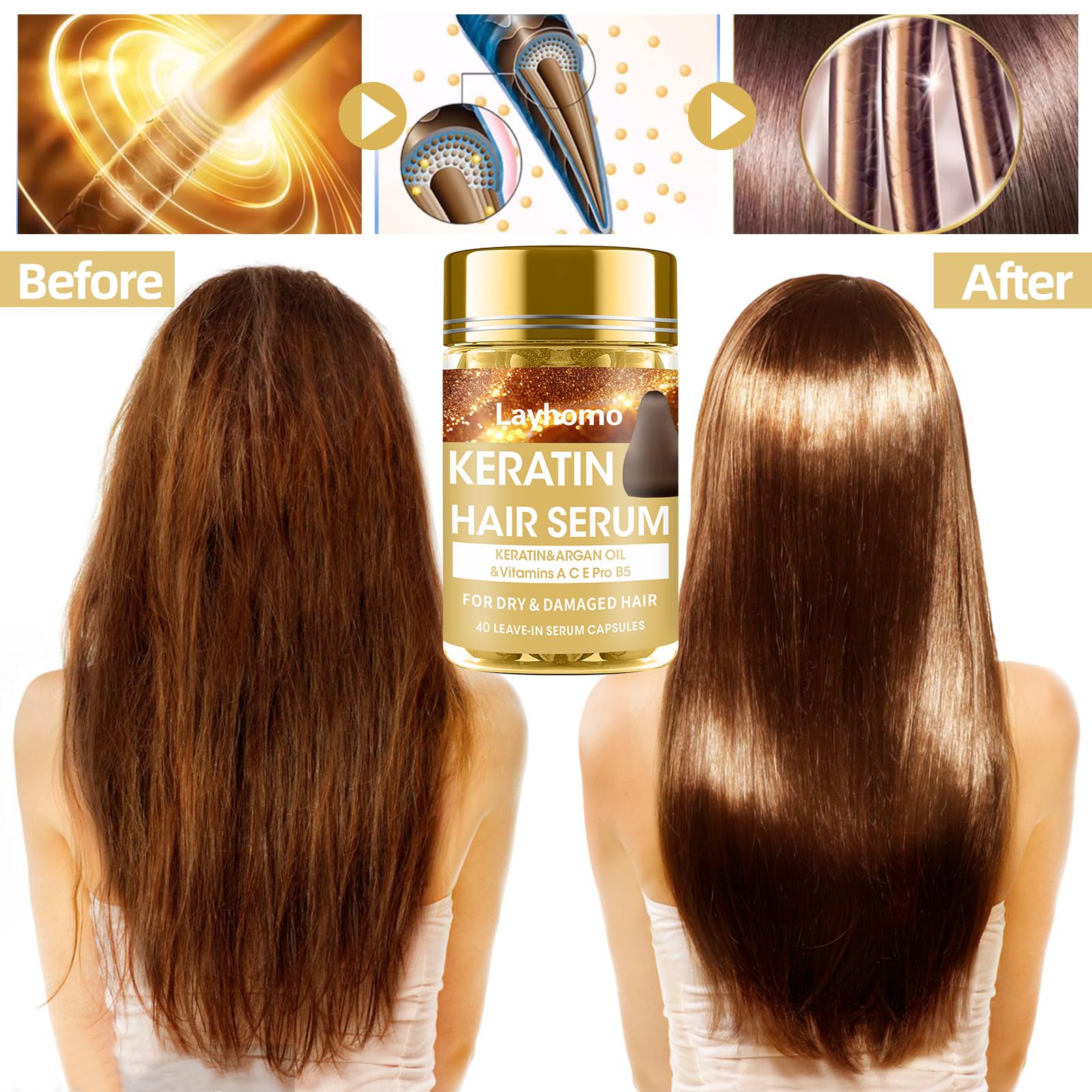 Layhomo Keratin Hair Treatment Serum Oil Capsules (40 Pcs)