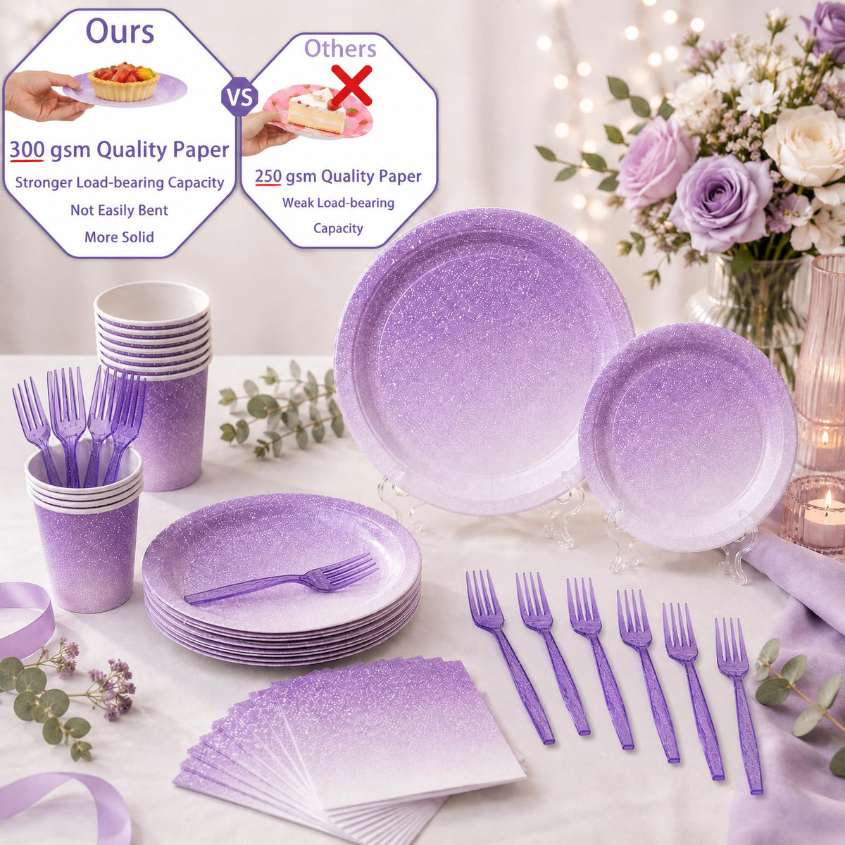 198Pcs Purple Birthday Party Decorations Supplies for Women - JollyScape Official Imagery - 6