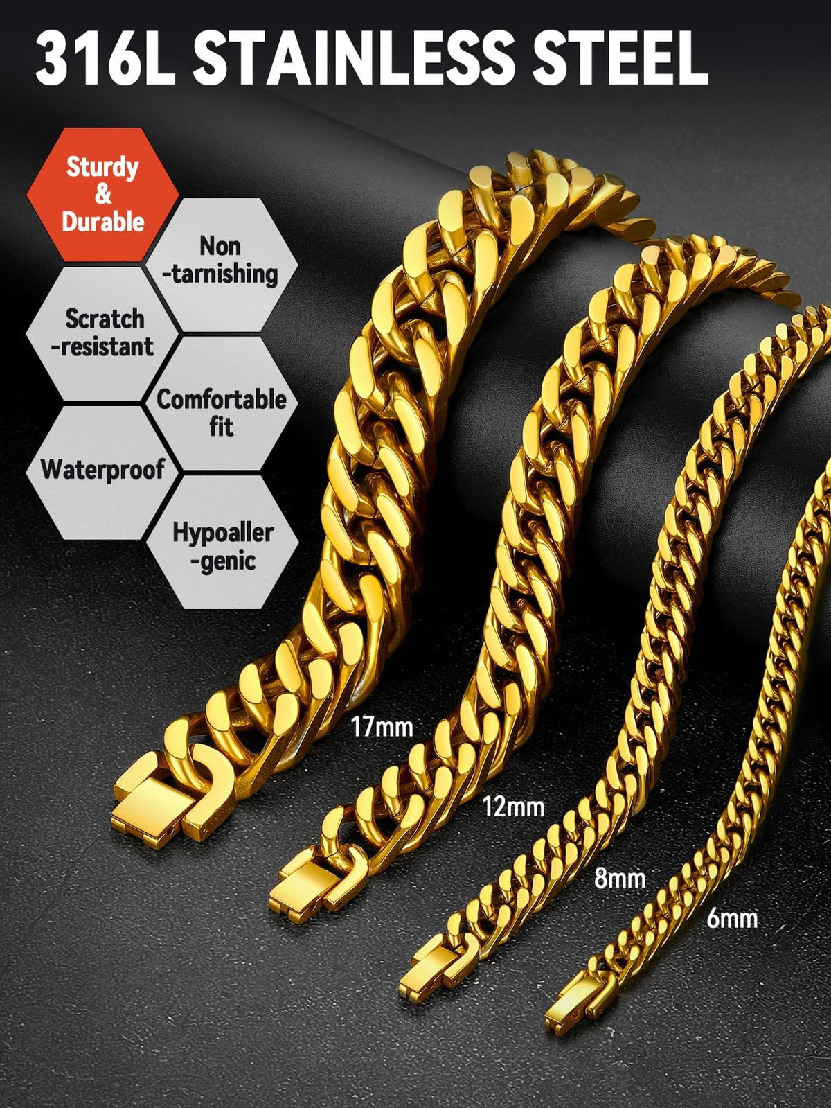 FaithHeart Mens Stainless Steel Cuban Link Bracelet Tarnish - FaithHeart Official Imagery - 5