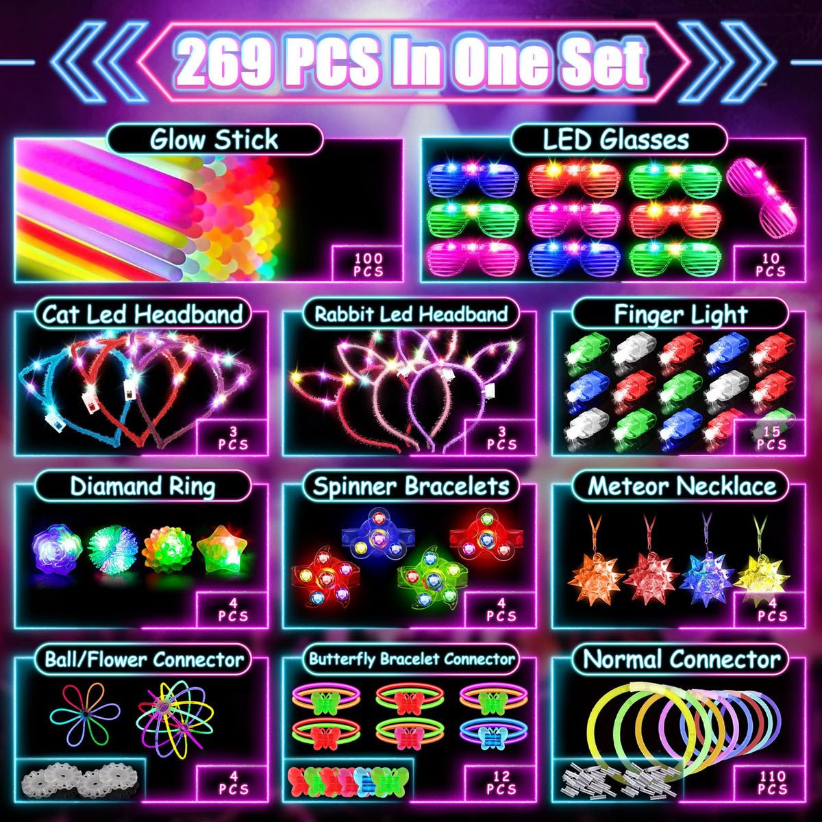 MIBOTE 269PCS Glow in the Dark Party Supplies for Kid Adults - MIBOTE Official Imagery - 3