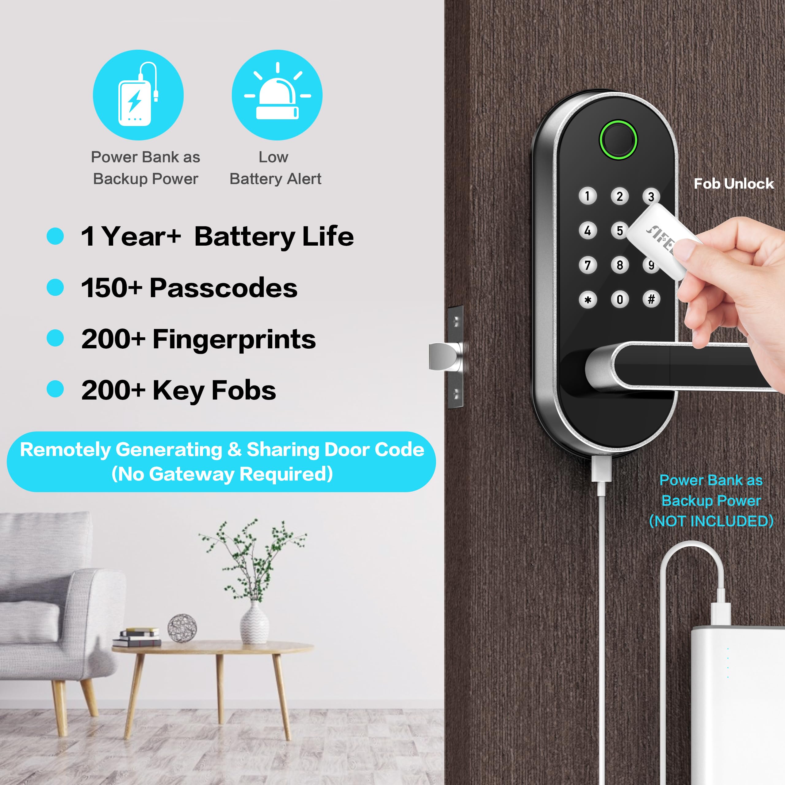 Sifely Fingerprint Smart Door Lock with Handle & Keypad – No More - Sifely Official Product View 3