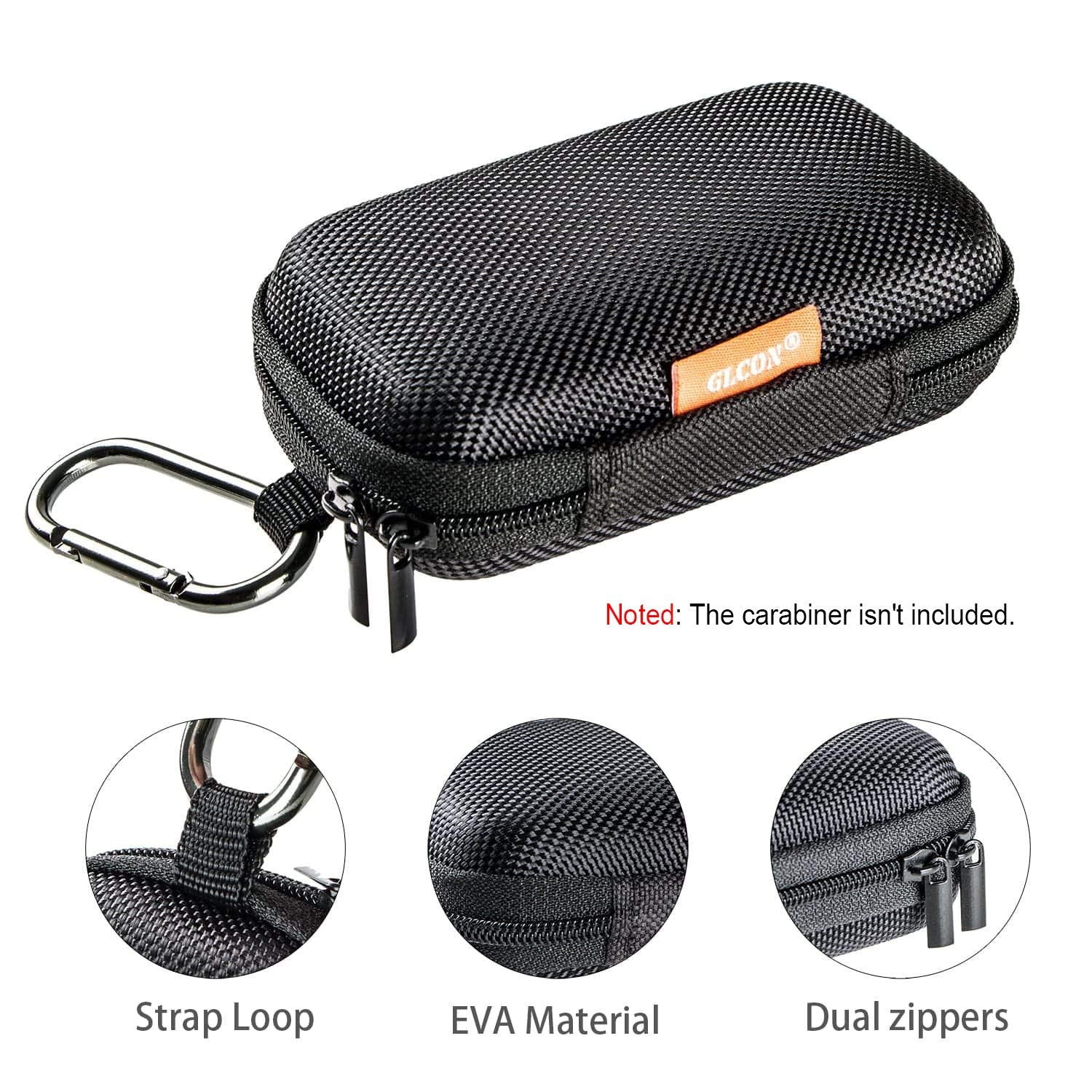 GLCON Small Hard EVA Case, Portable Earbud Zipper Pouch with Mesh Pocket,Black - GLCON Official Product View 3