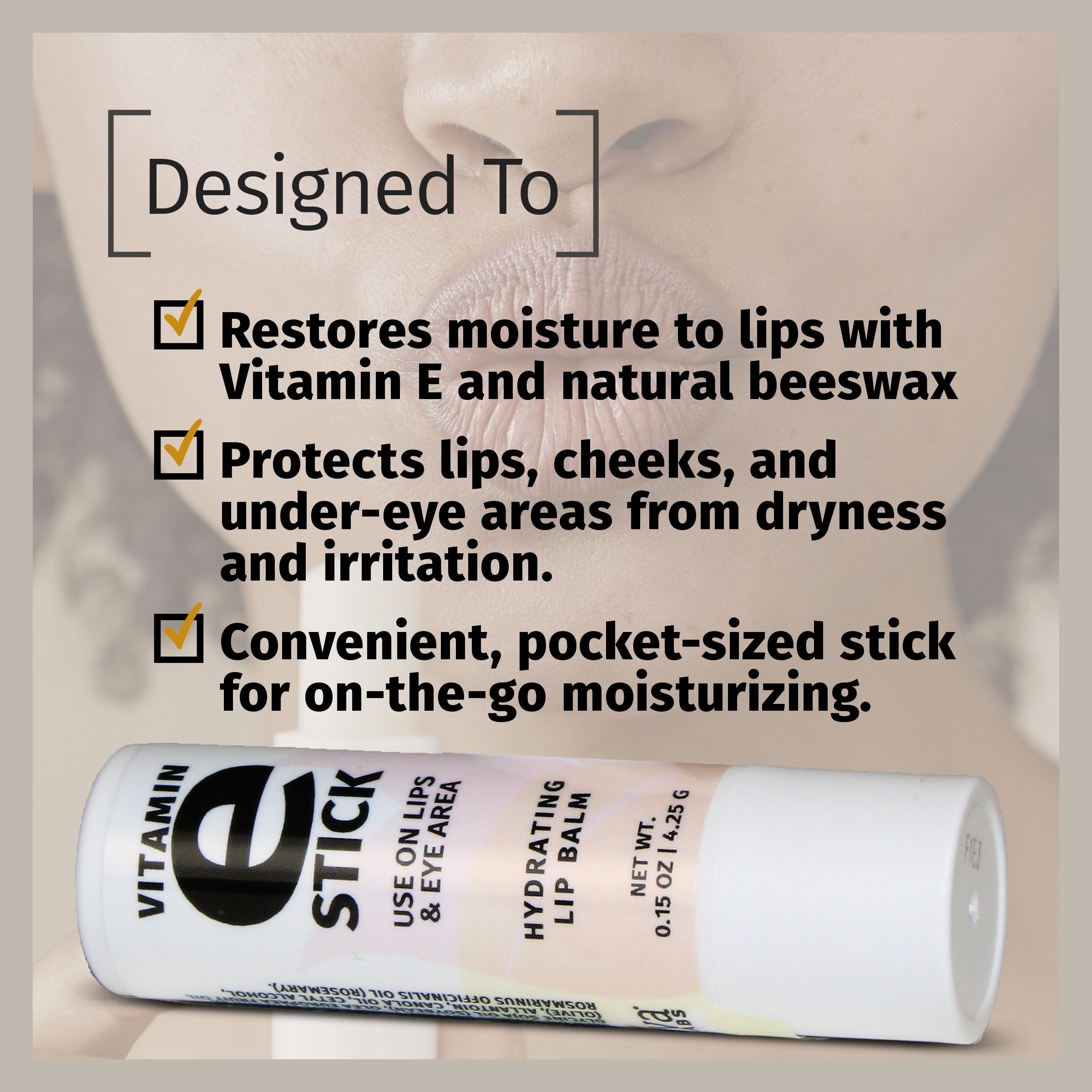 Vitamin E Stick, Hydrating Lip Balm & Under Eye Care, Pack of 3 - Reviva Labs Official Product View 4