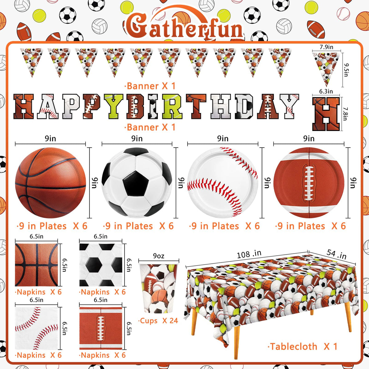 Sports Themed Birthday Party Kit for 24 - Gatherfun Official Imagery - 4