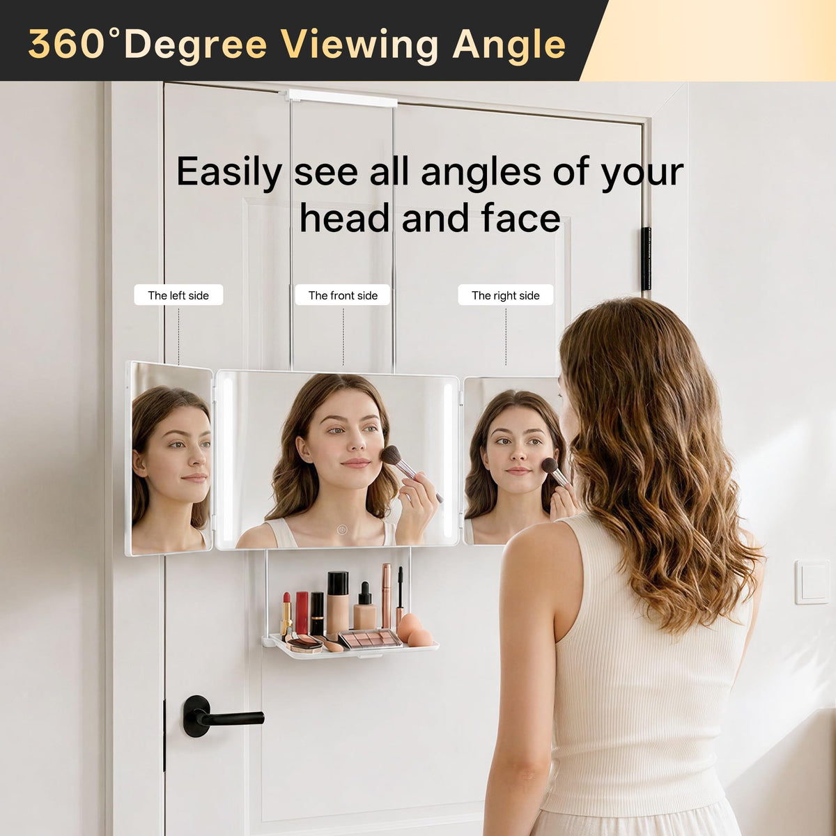 3 Way Mirror with Lights Shelf for Self Hair Cutting - LADETTO Official Imagery - 5