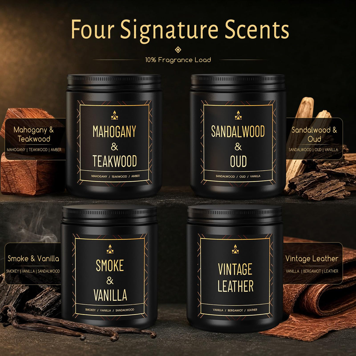 Scented Candles for Men 4 Pack Gift Set 7 6 oz Each Natural - BlissWhisper Official Imagery - 3