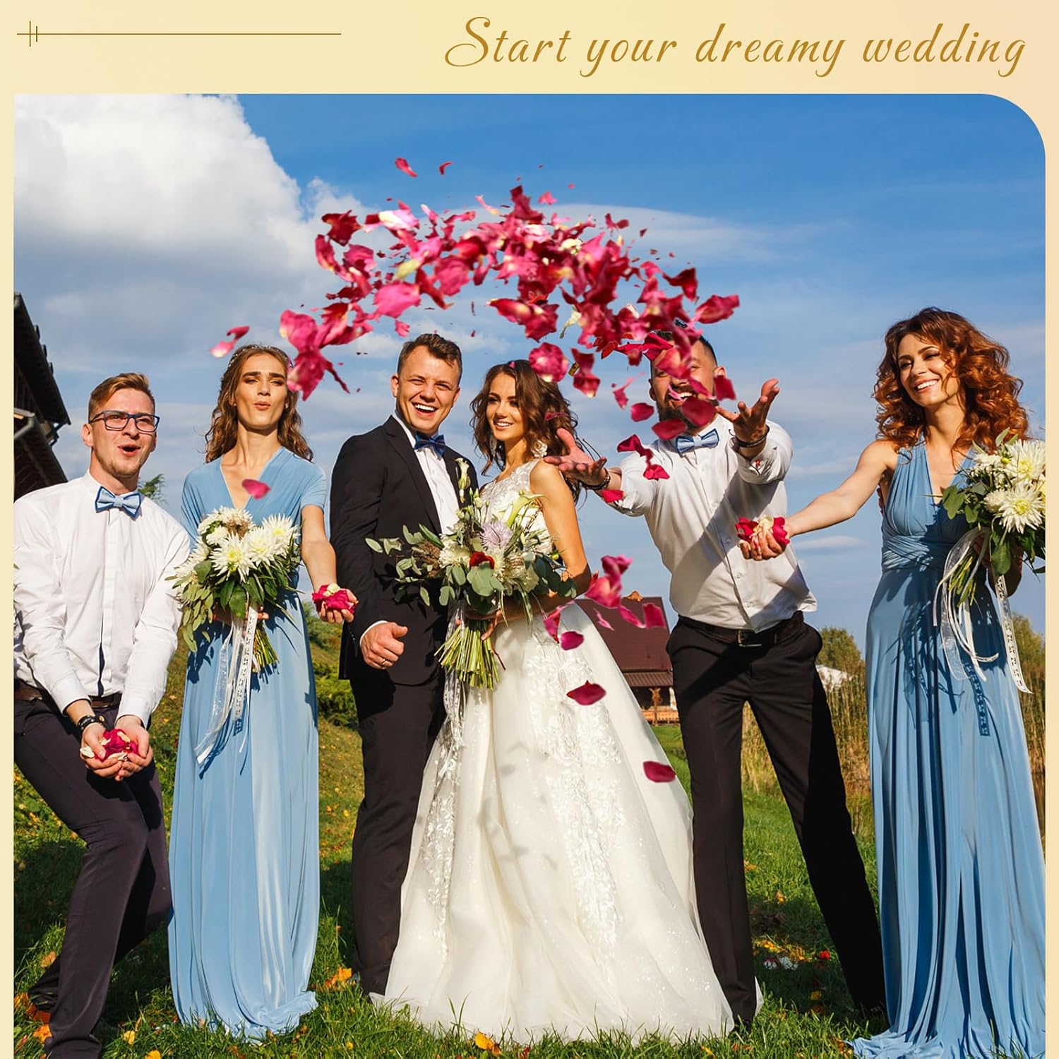 Biodegradable red rose petals wedding confetti with over 300 pieces and 20 cups of dried flowers by Oning.