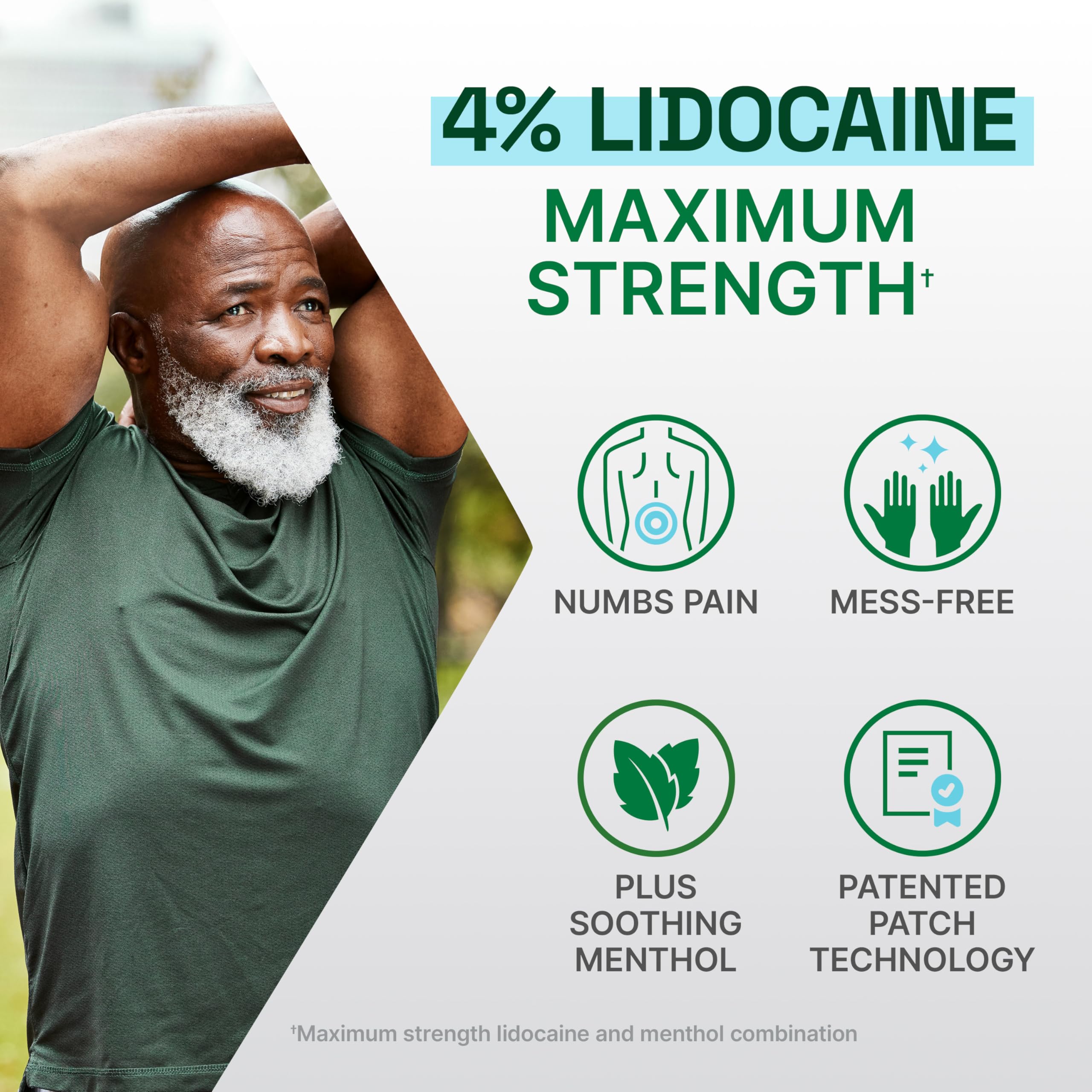 Biofreeze Ultraflex Plus Maximum Strength 4% Lidocaine Patches with Menthol, Flexible Pain Relief Patch for Lower Back, Lidocaine Patch for Neck, Knee, Shoulder, 4 Large Pain Patches