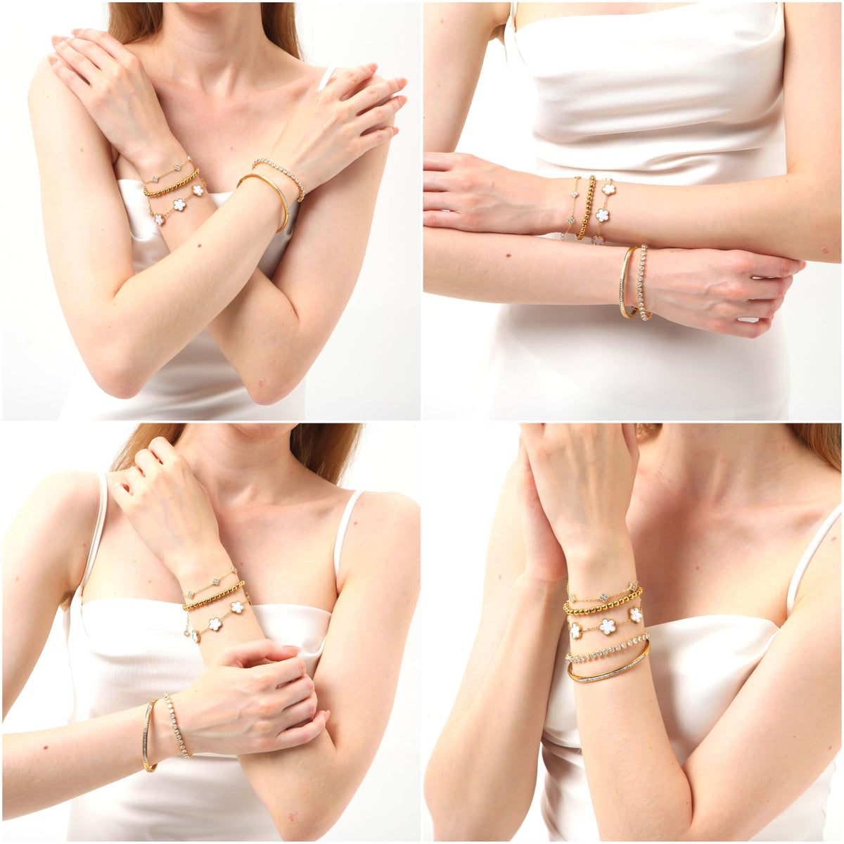 18K Gold Plated Clover Bracelet Set for Women - SLYSZMC Official Imagery - 7