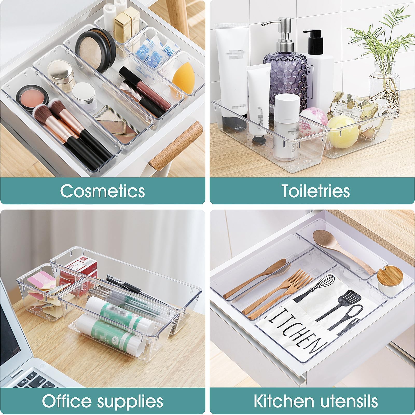 25 PCS Clear Plastic Drawer Organizer, Makeup Organizers and Storage Bins - WOWBOX Official Product View 6