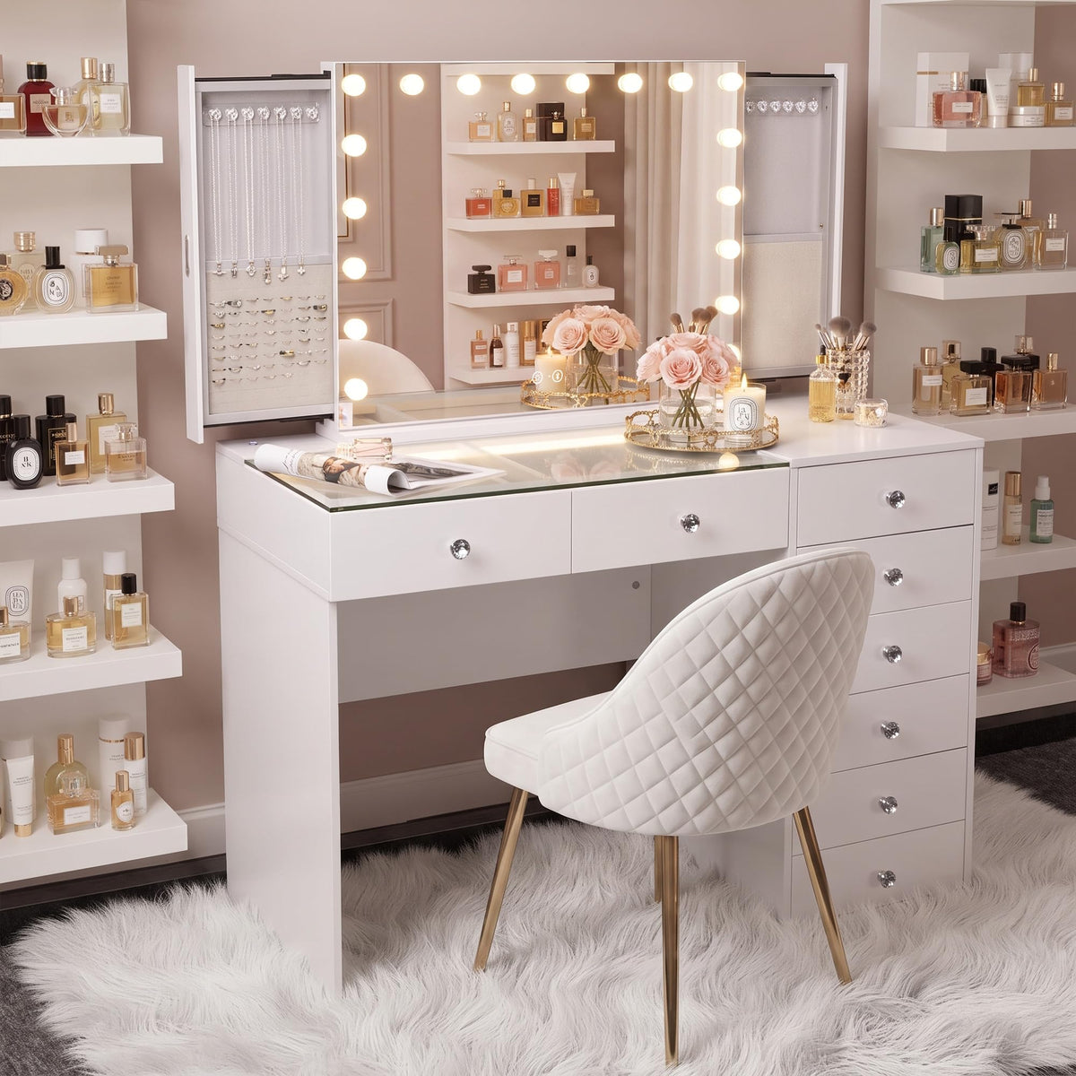 FENCHILIN Vanity Mirror with Lights Jewelry Organiser - FENCHILIN Official Imagery - 8