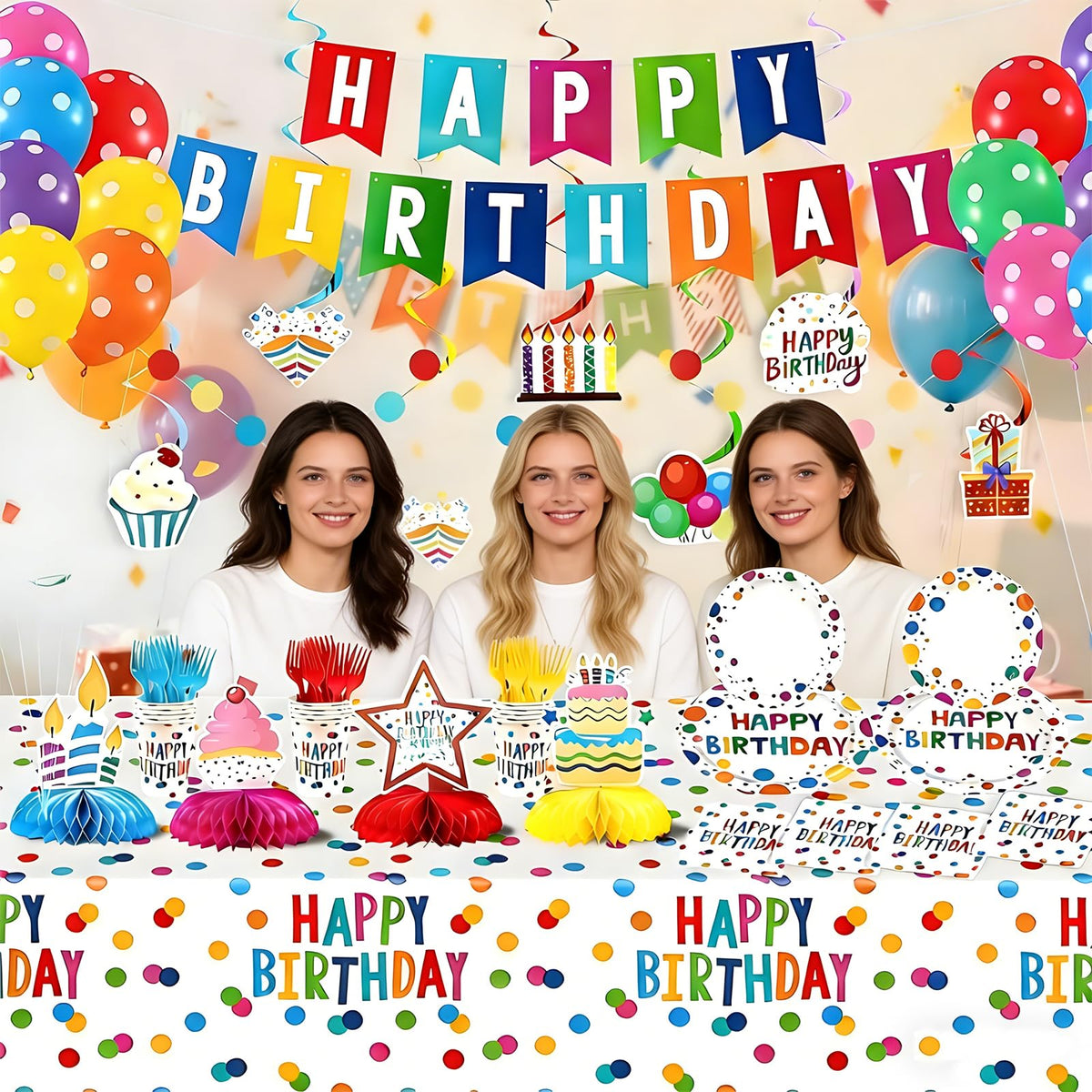 155Pcs Colorful Dots Birthday Party Decorations Party - AHCSMRE Official Imagery - 7