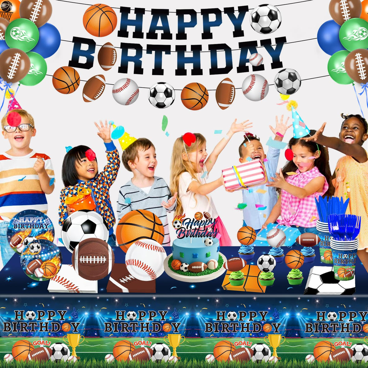 191 PCS Sports Birthday Party Decorations Includes Plates - LINHAXM Official Imagery - 7