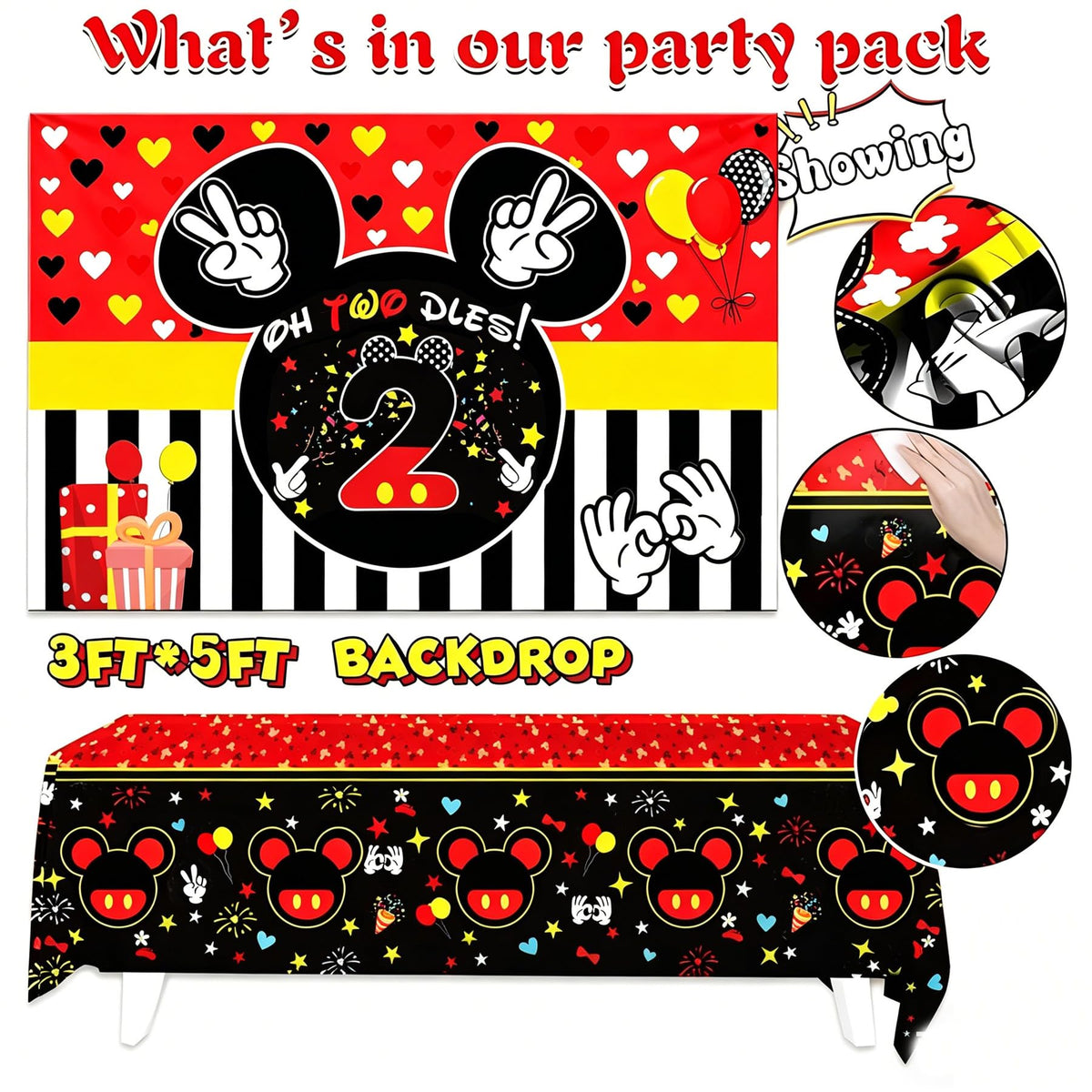132pcs Oh Twodles Birthday Party Supplies Boy Red Mouse 2nd - Yusino Official Imagery - 4