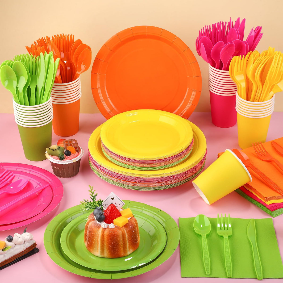 Kochorie 350 Pieces Neon Dinnerware Set 7 9 inch Dessert - Kochorie Official Imagery - 6