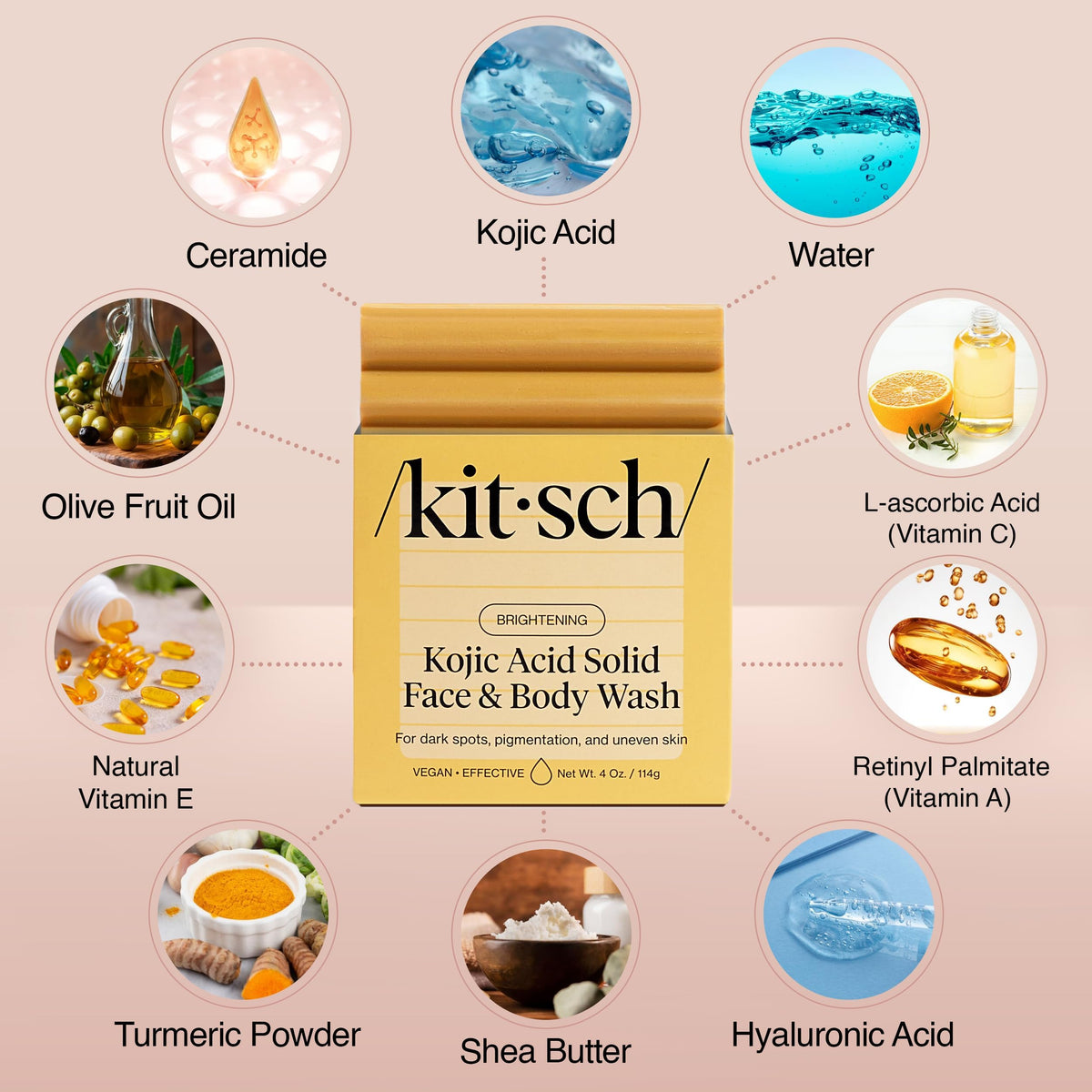 Kitsch Kojic Acid Soap Turmeric Soap Bar Made in USA 4 oz - Kitsch Official Product Imagery - 3