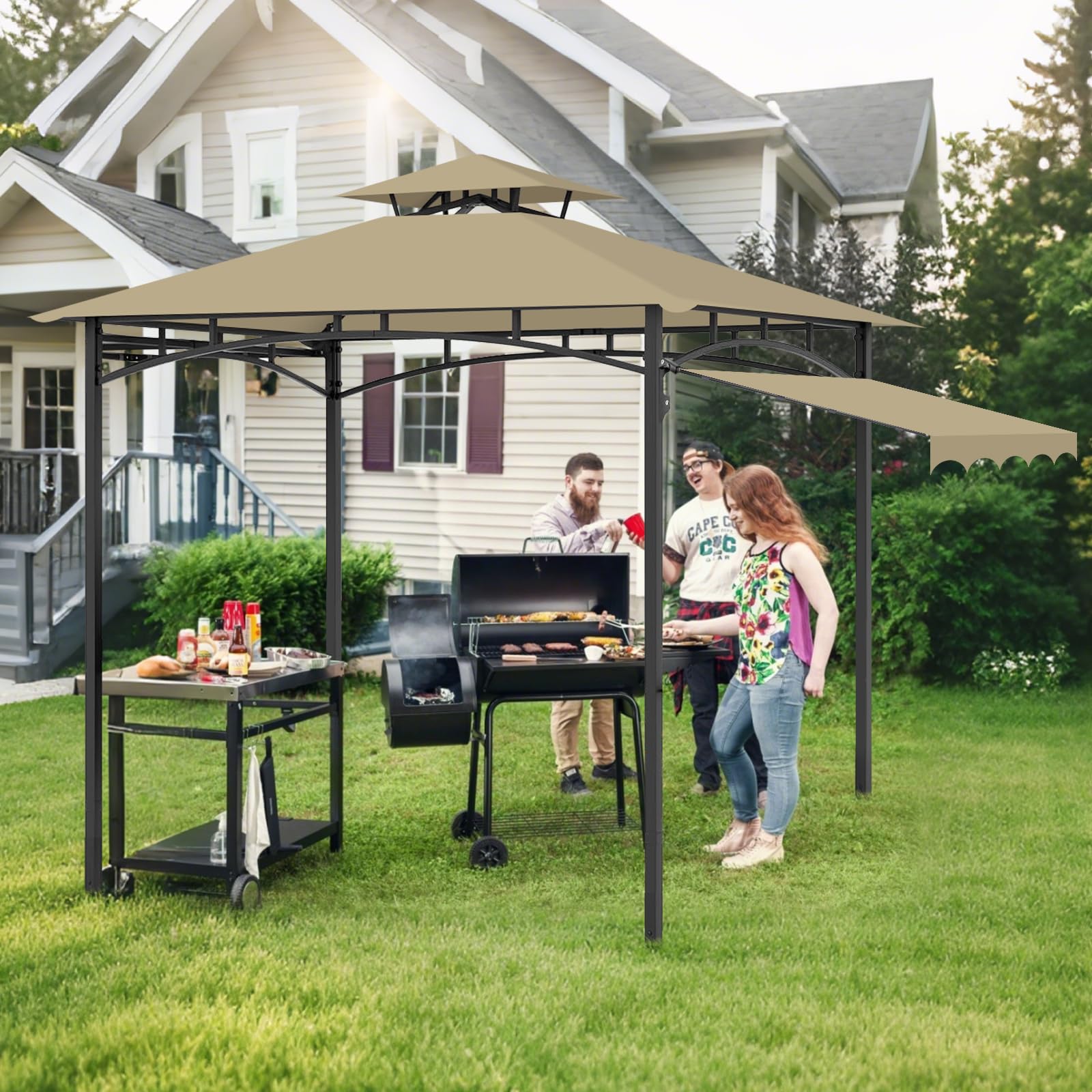 Iheqard 5x11 outdoor grill gazebo replacement canopy top, weather-resistant cover for BBQ gazebo shelter.