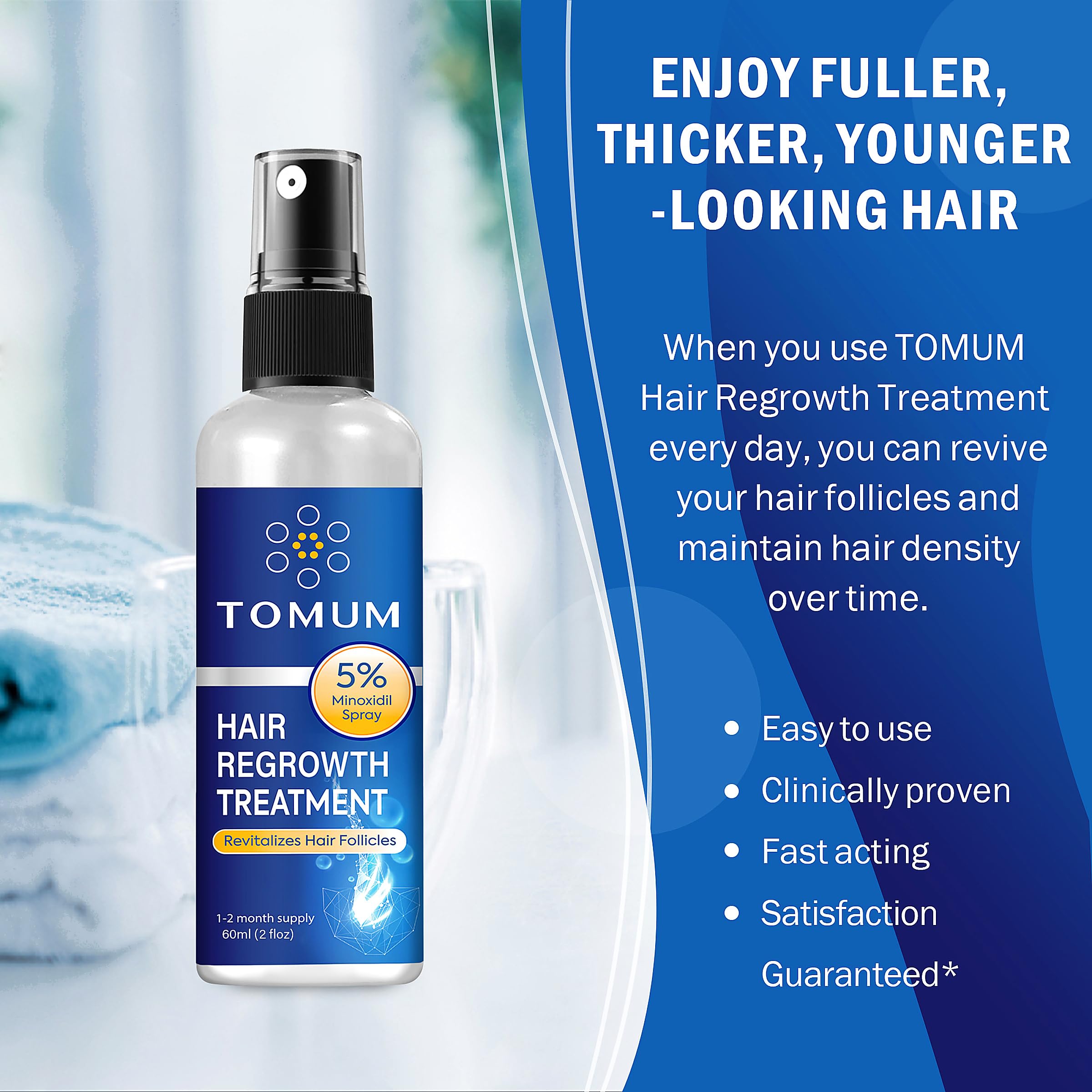 TOMUM 5% Minoxidil Topical Spray for Hair Regrowth 60ml 2-Pack