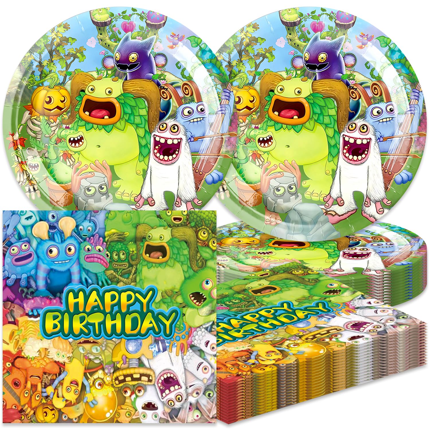 40pcs Singing Monsters Party Supplies include 20 plates, 20 - Product Imagery