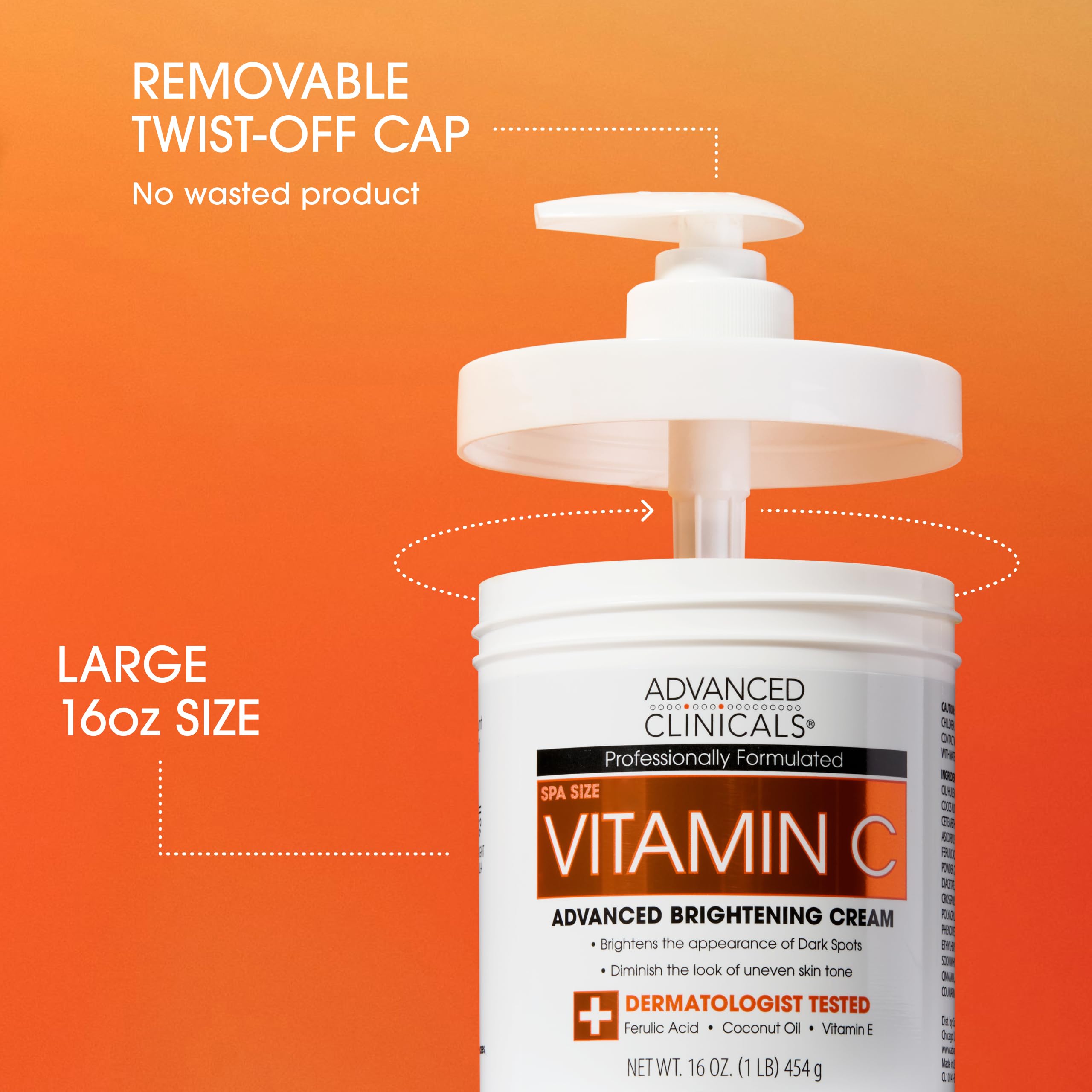 Advanced Clinicals Vitamin C Cream Visibly Brightening Body Lotion | Vitamin C Moisturizer Skin Care Body Cream For Women & Men Helps Visibly Improve Look Of Dark Spots & Uneven Skin Tone, 16 Ounce - Advanced Clinicals Official Product View 4