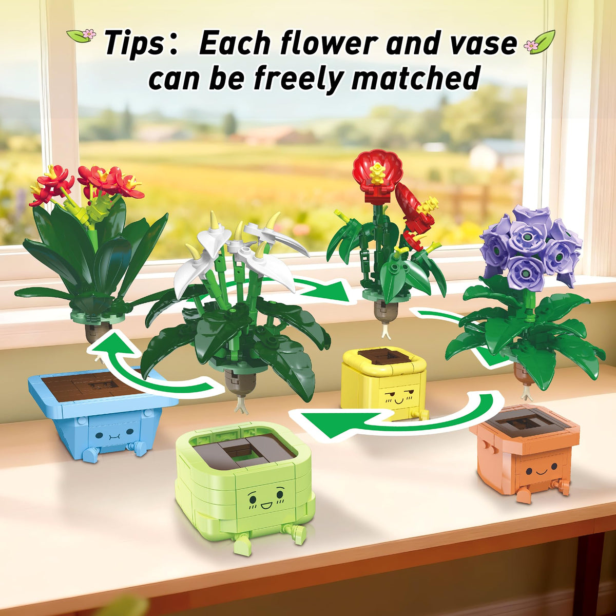 Flower Building Kit for Adults 614 Pcs Happy Plants Flowers - WIDELAND Official Imagery - 5